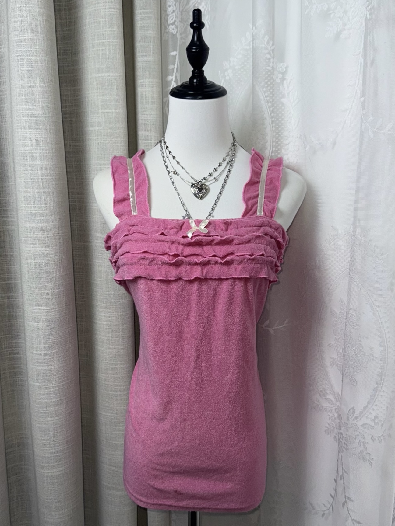 Lettuce-Edge Ribbon Trim Tank Top
