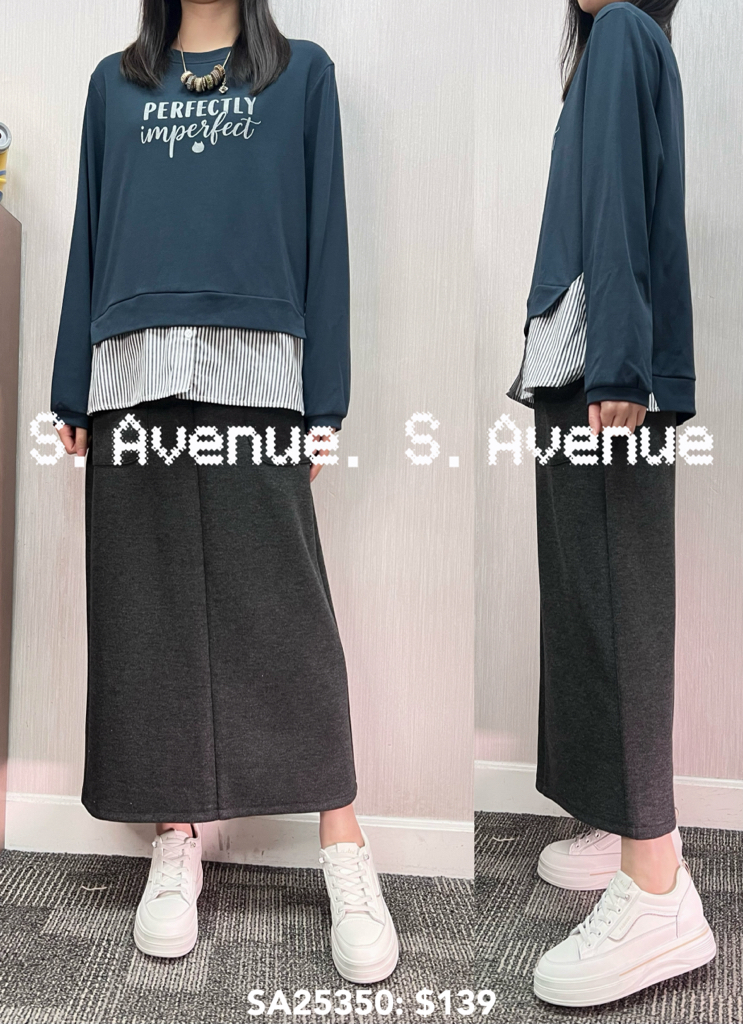 SA25350: 長袖英文字下直條tee