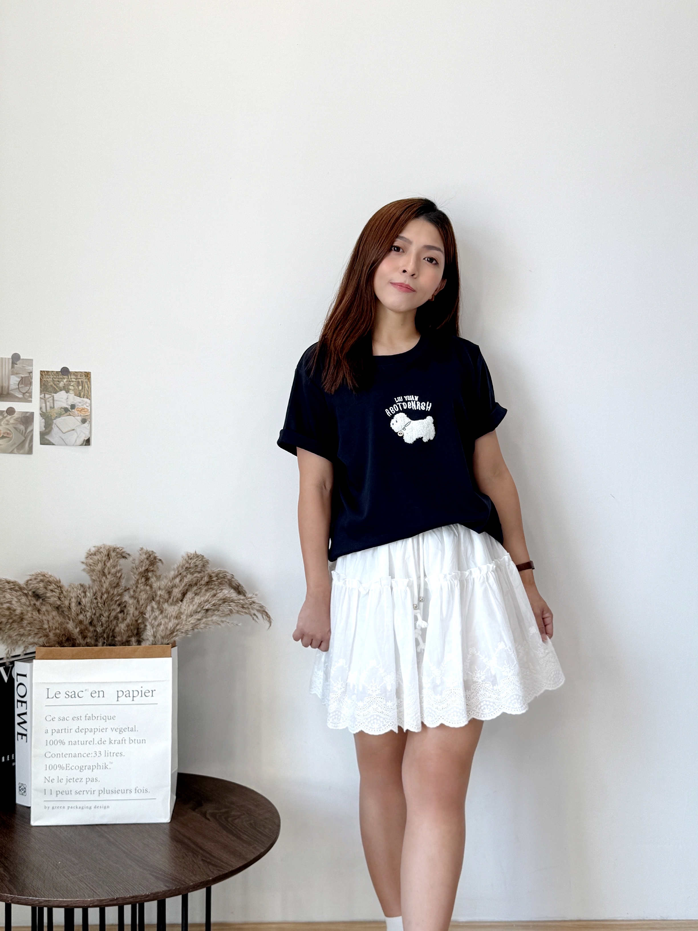 Luna Blossom Embroidery Mini Skirt “ 花漾白月光” 韩系镂空花边刺绣抽绳短裙 ( 1 Colour )