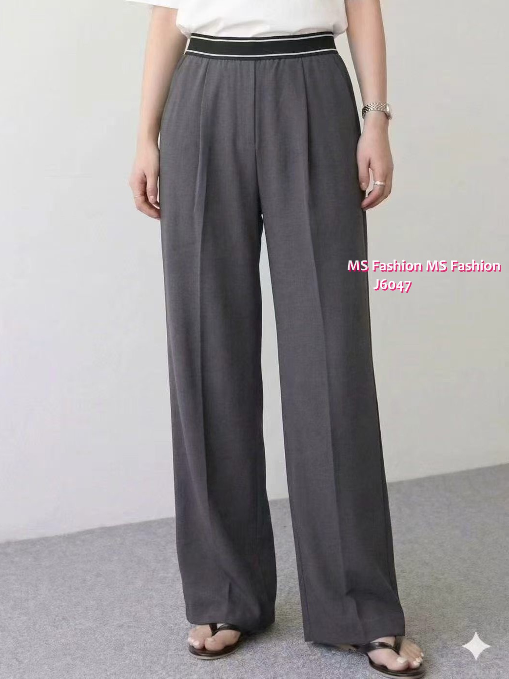 J6047 韓國🇰🇷拼色腰闊筒西褲