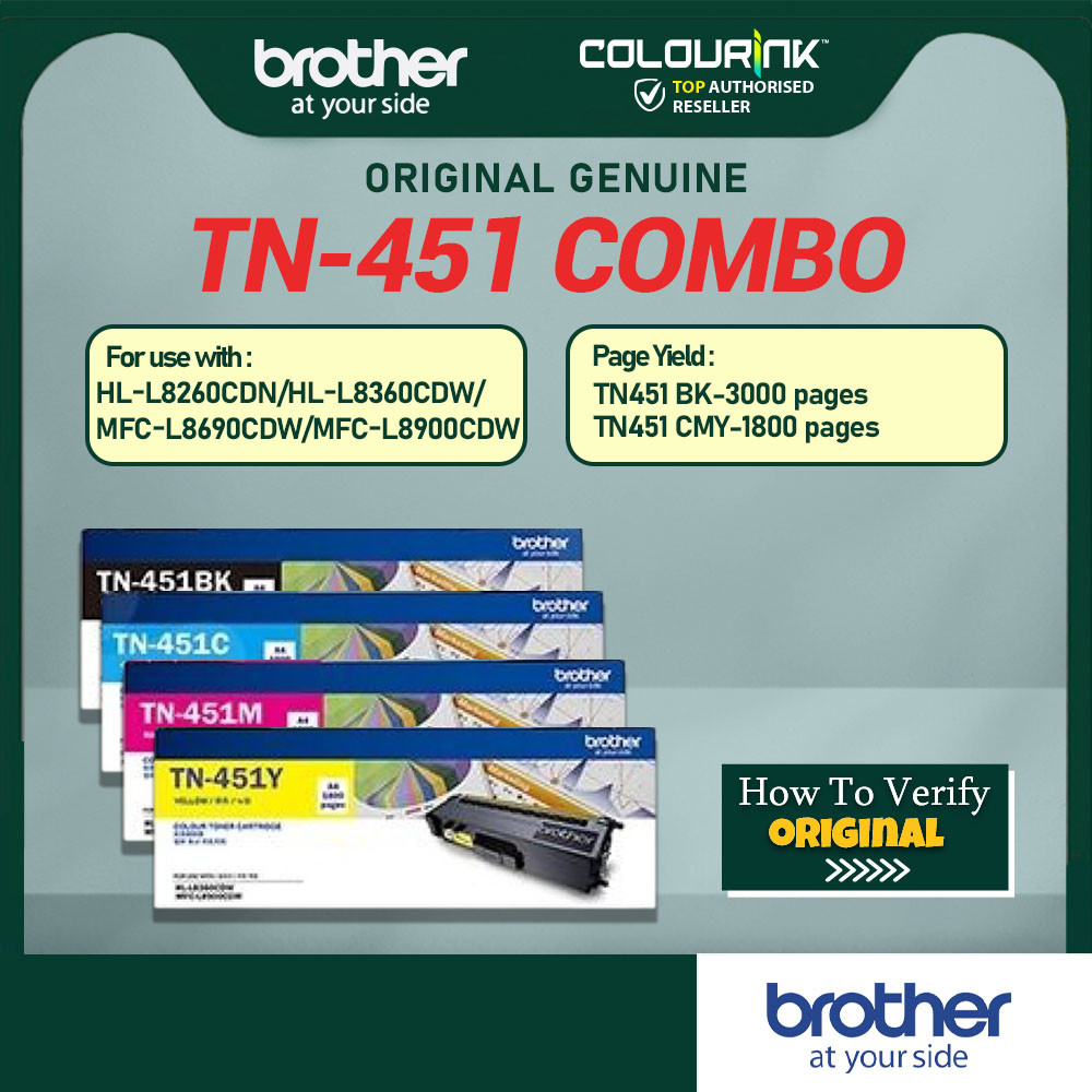 Brother Original Genuine TN-451 Black Cyan Magenta Yellow MFC-L8690CDW MFC-L8900CDW HL-L8260CDN HL-L8360CDN TN451