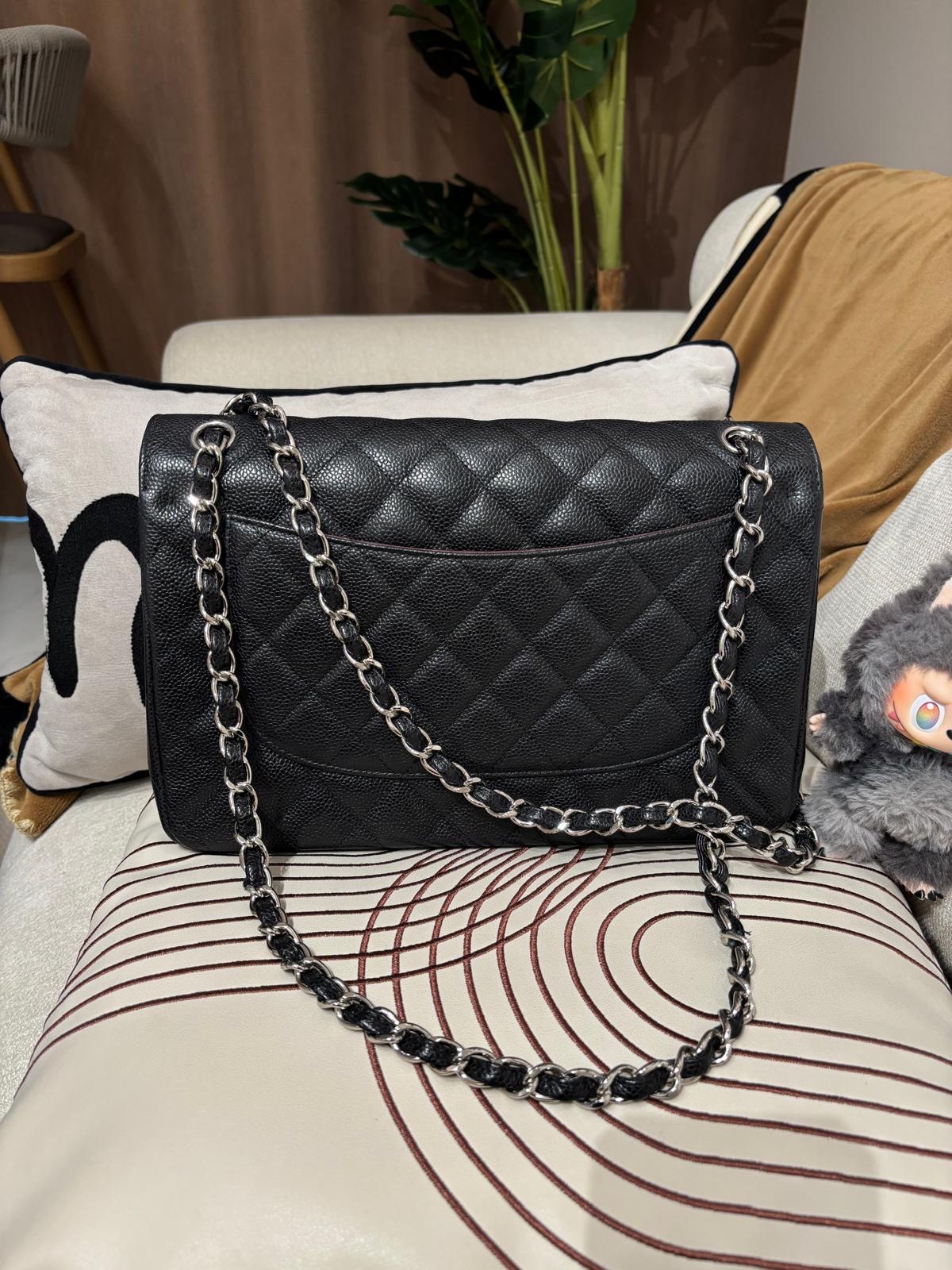 Chanel Classic 30cm Jumbo A58600 黑色荔枝牛皮銀扣 100%Authentic, 98%New ✅19Card✅Dust bag✅Box