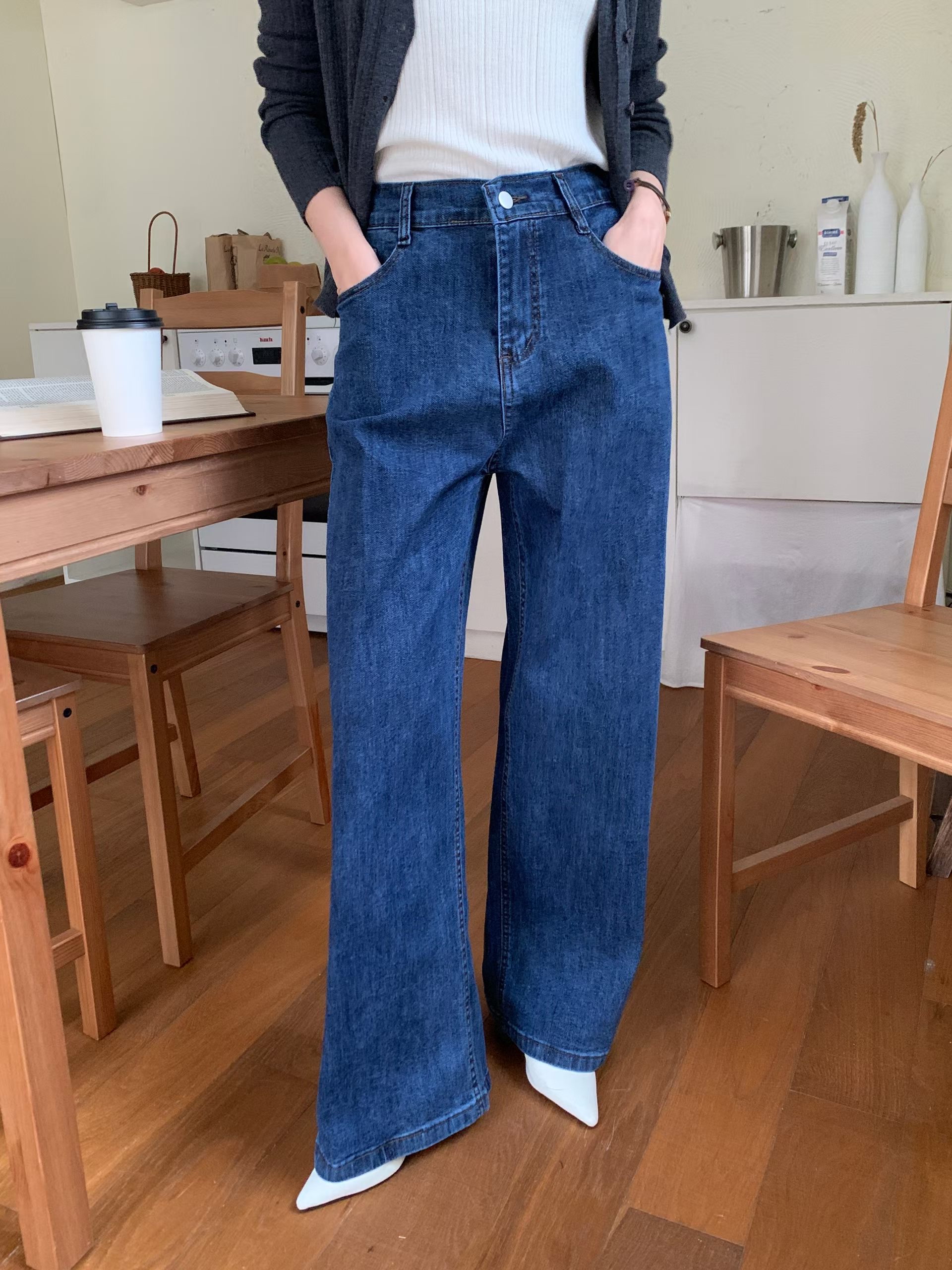 CT13 後橡筋腰牛仔直腳褲