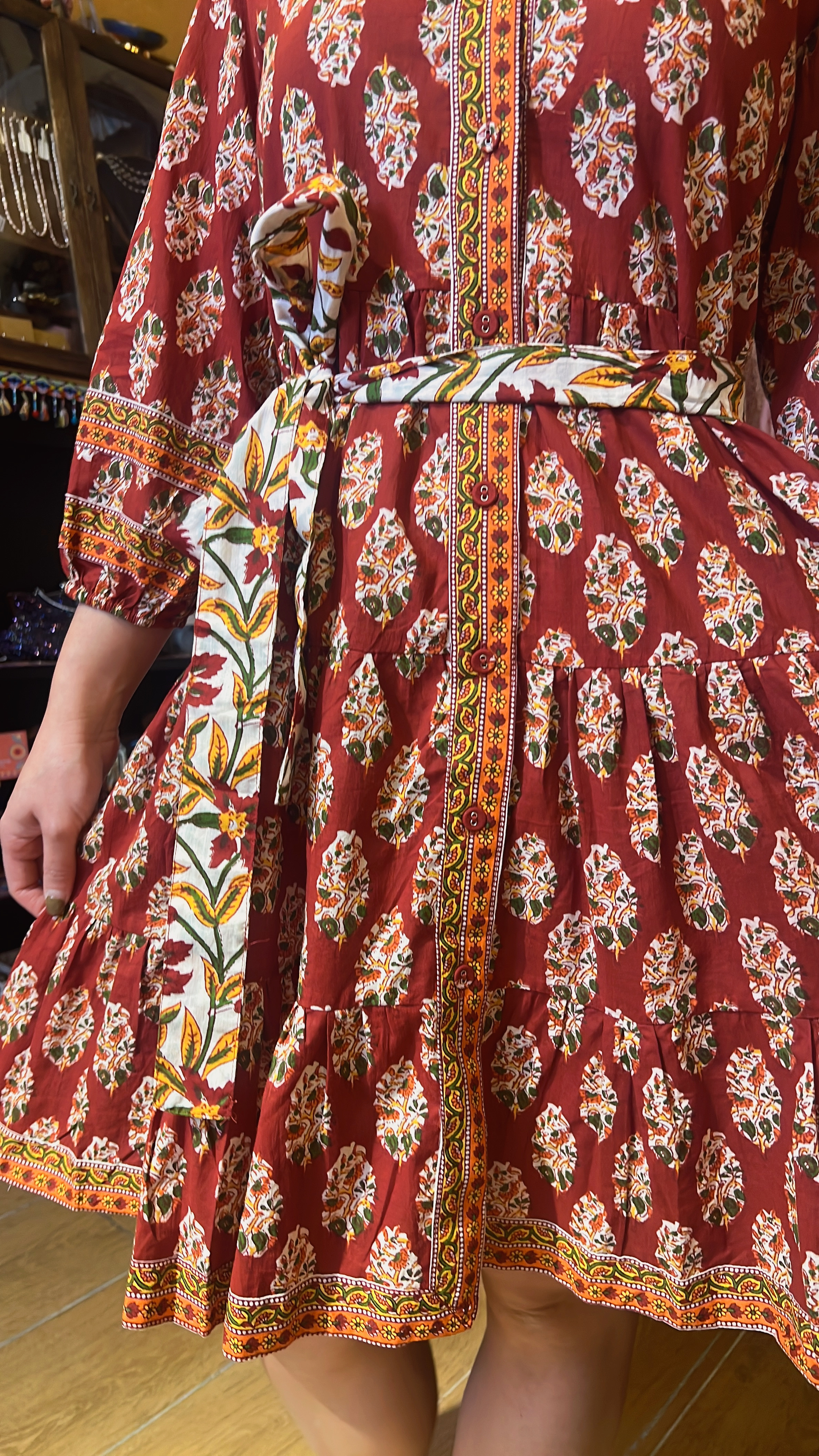 Red Floral Block Print Short OP #1025