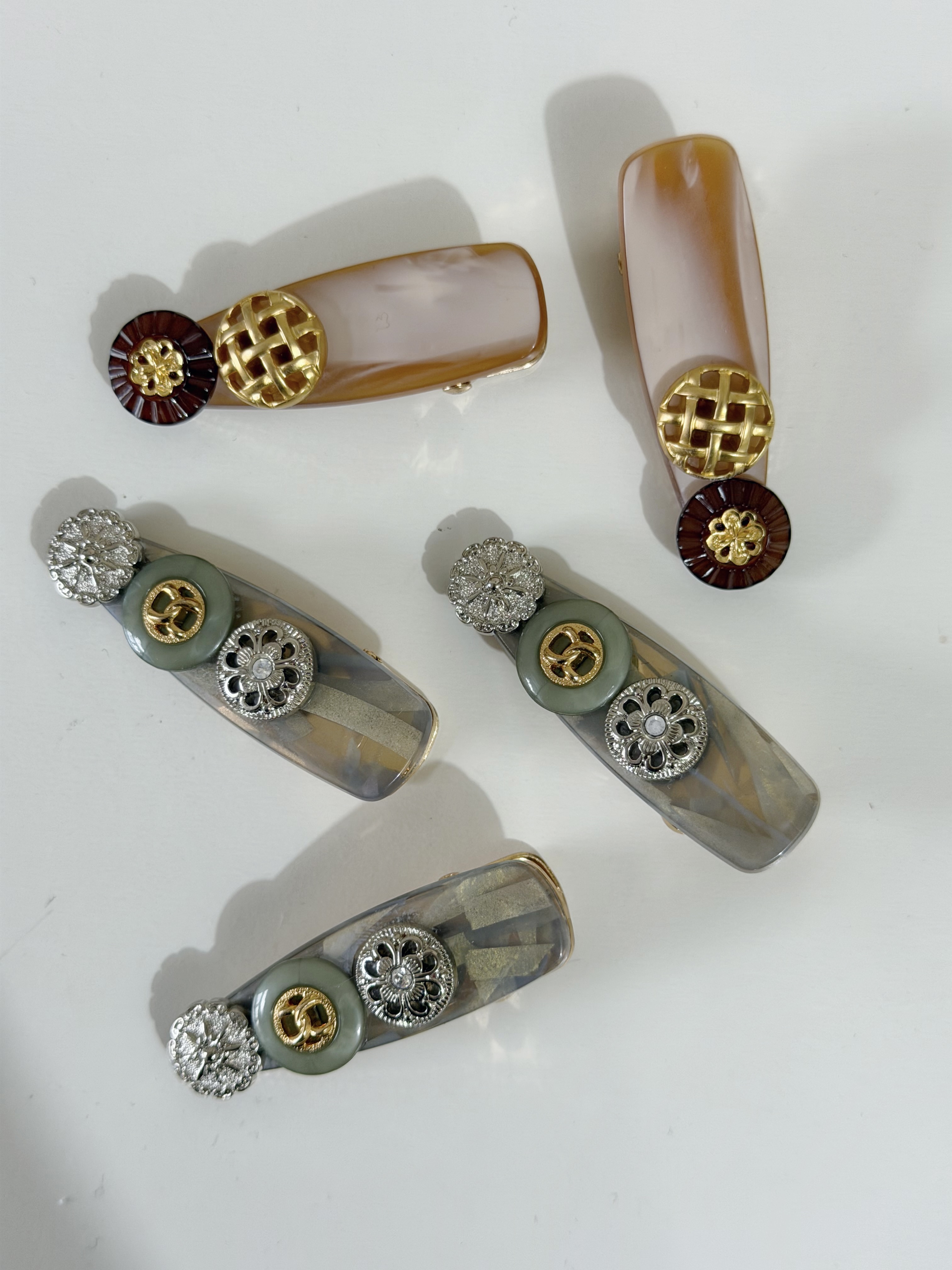 復古鈕扣髮夾 mini 4cm