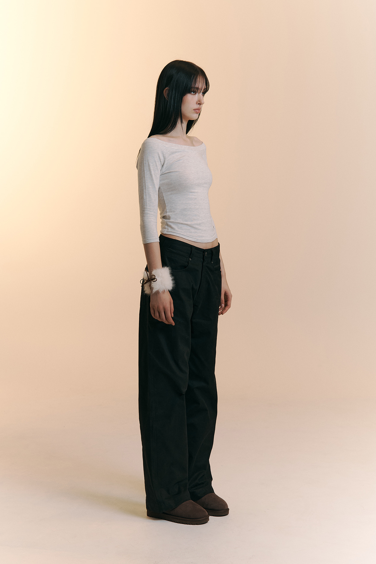 pleaseNOFOLLOW - Zed Off-Shoulder Long Sleeve Top (White Melange)