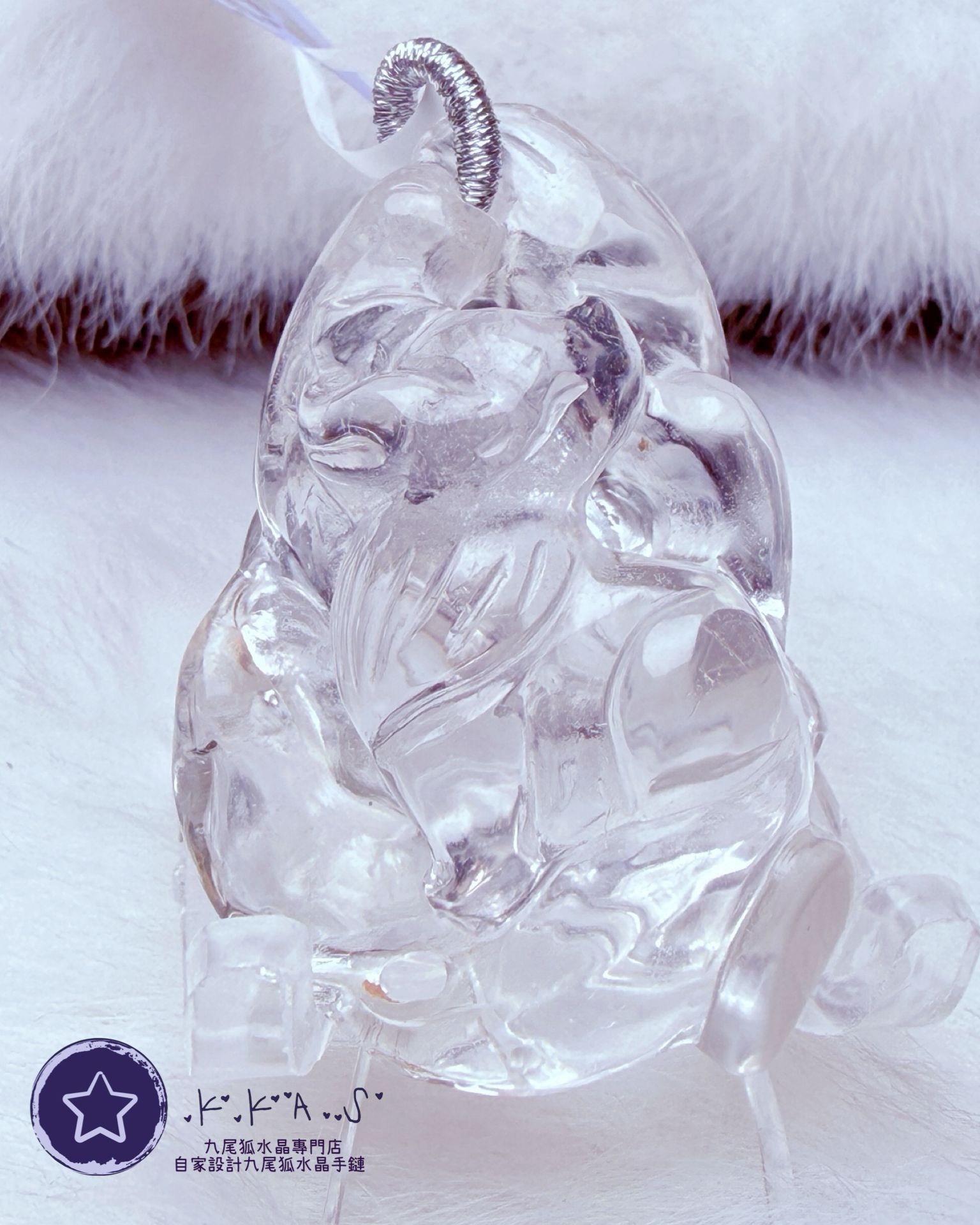 K00092 藍幽靈 俏色心心狐 - 吊墜/手牌兩用款(上下孔)