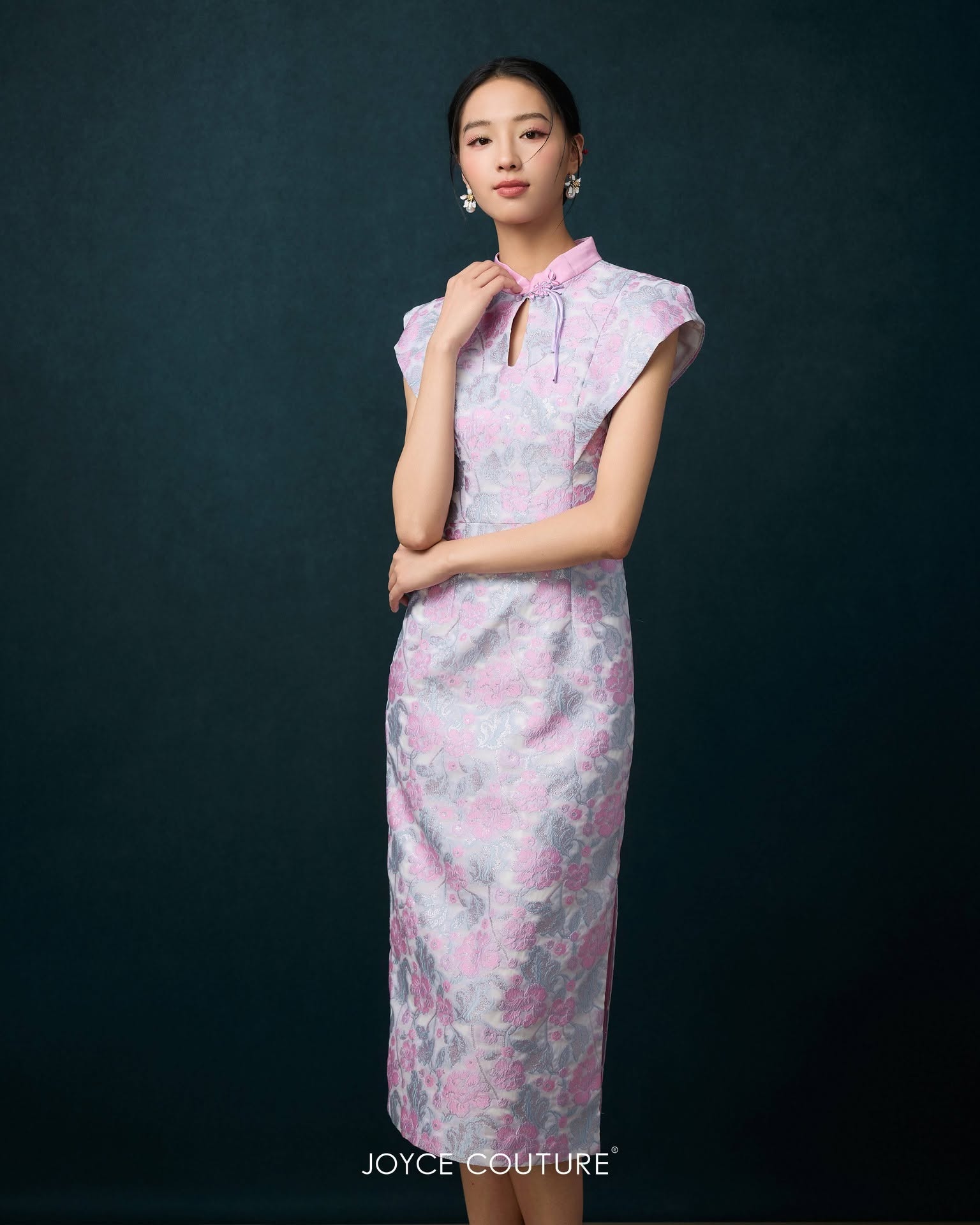 水滴形立领玉珠旗袍 D0353