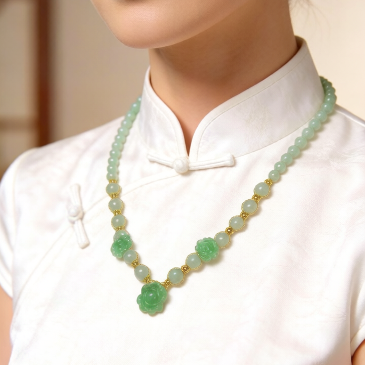 JN-2742,45,46 ,651 天然翡翠A玉-花開富貴立體雕花項鏈