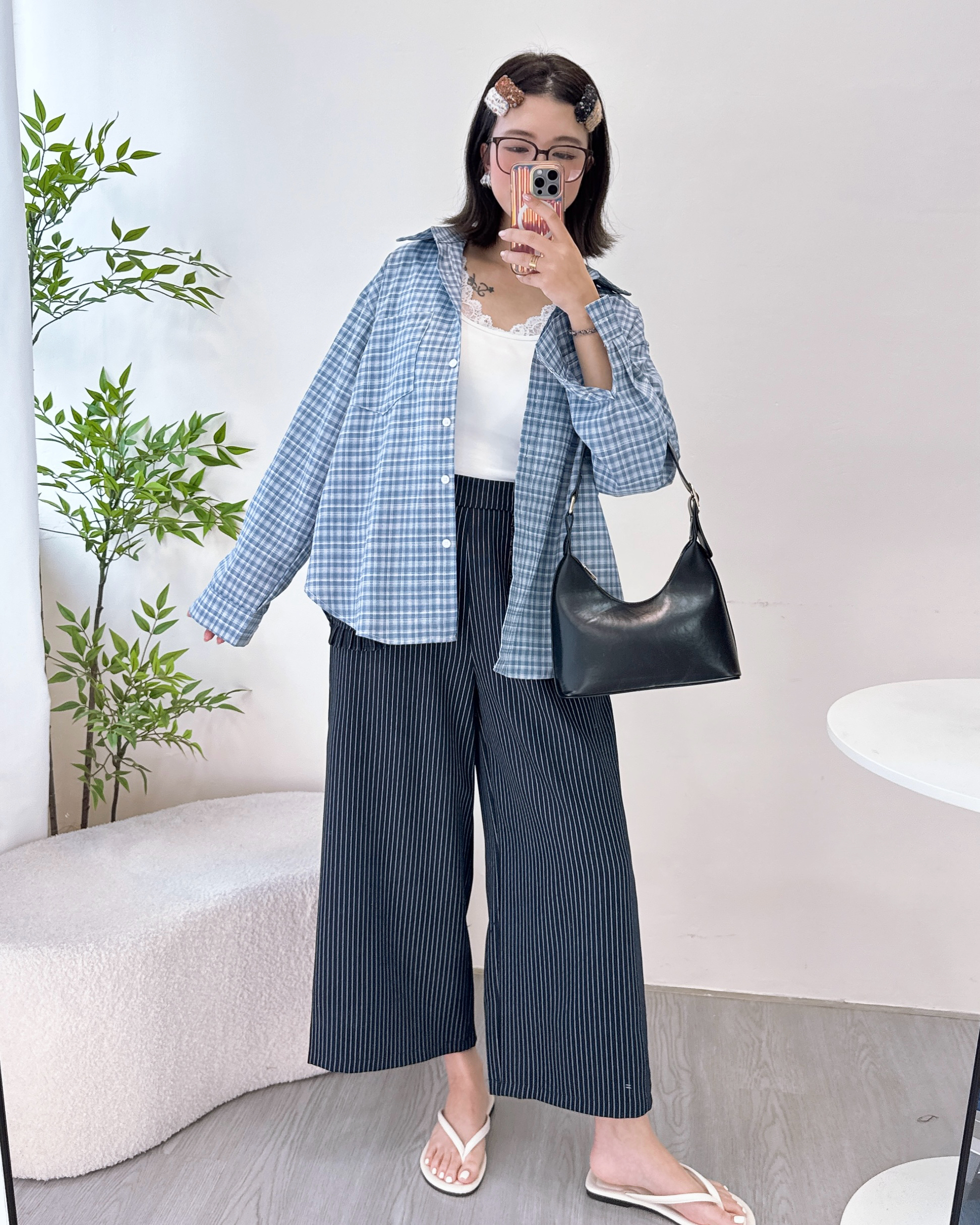 ESP-高級半橡筋腰條子闊西褲 2色