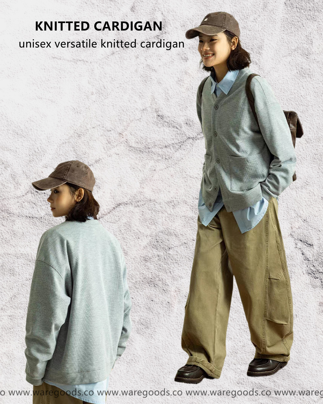 W8006復古V領針織外套