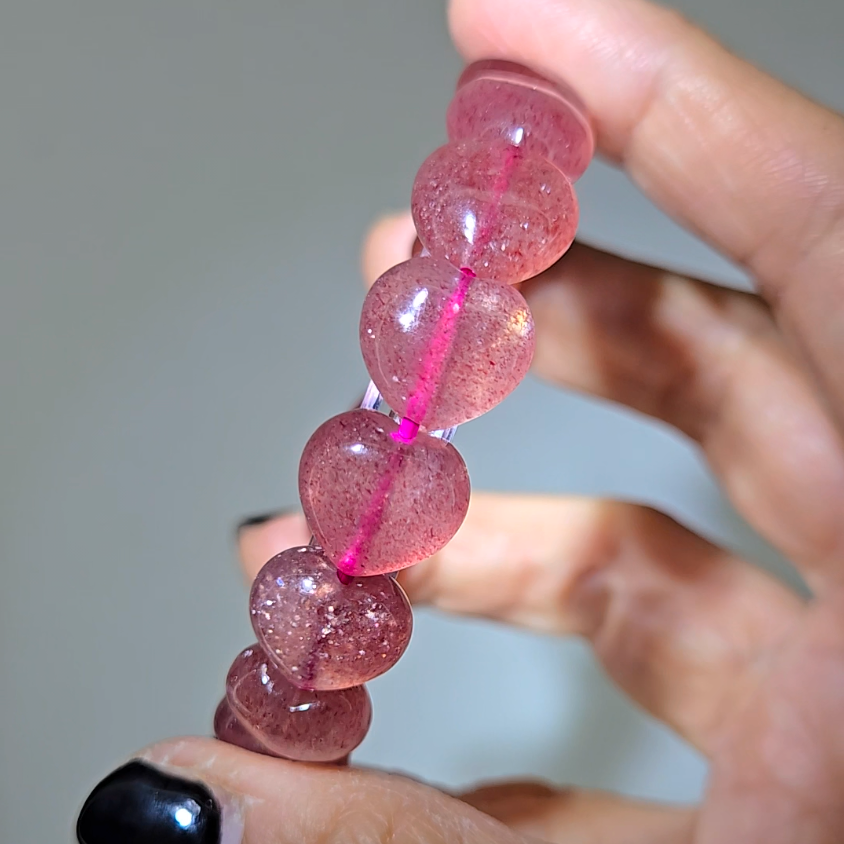 Strawberry quartz heart-shaped 12mm bead bracelets - ST65