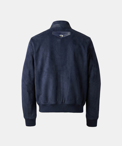 Arc Suede Contrast Bomber Jacket - Navy