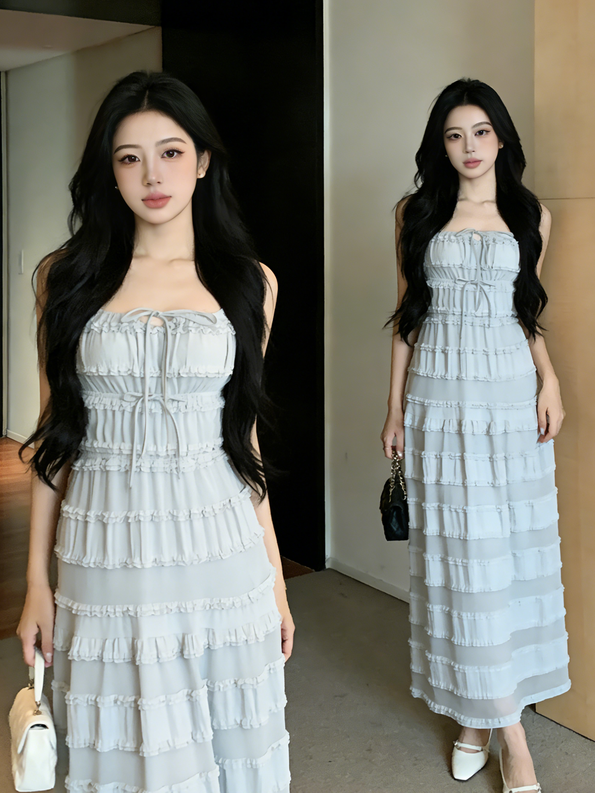 Bellea Bow Mesh Midi Dress M163