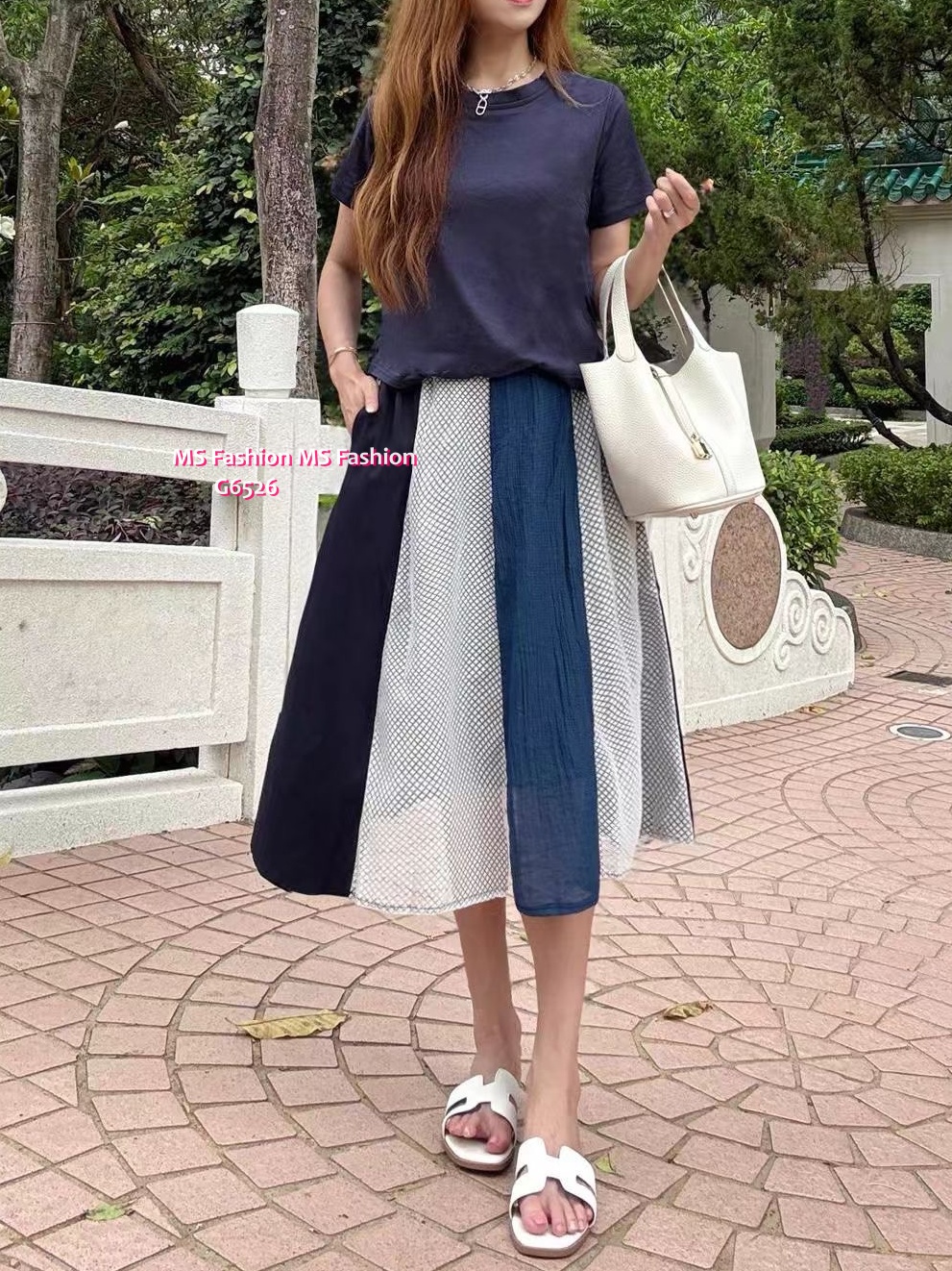 G6526 假兩件通花連身裙