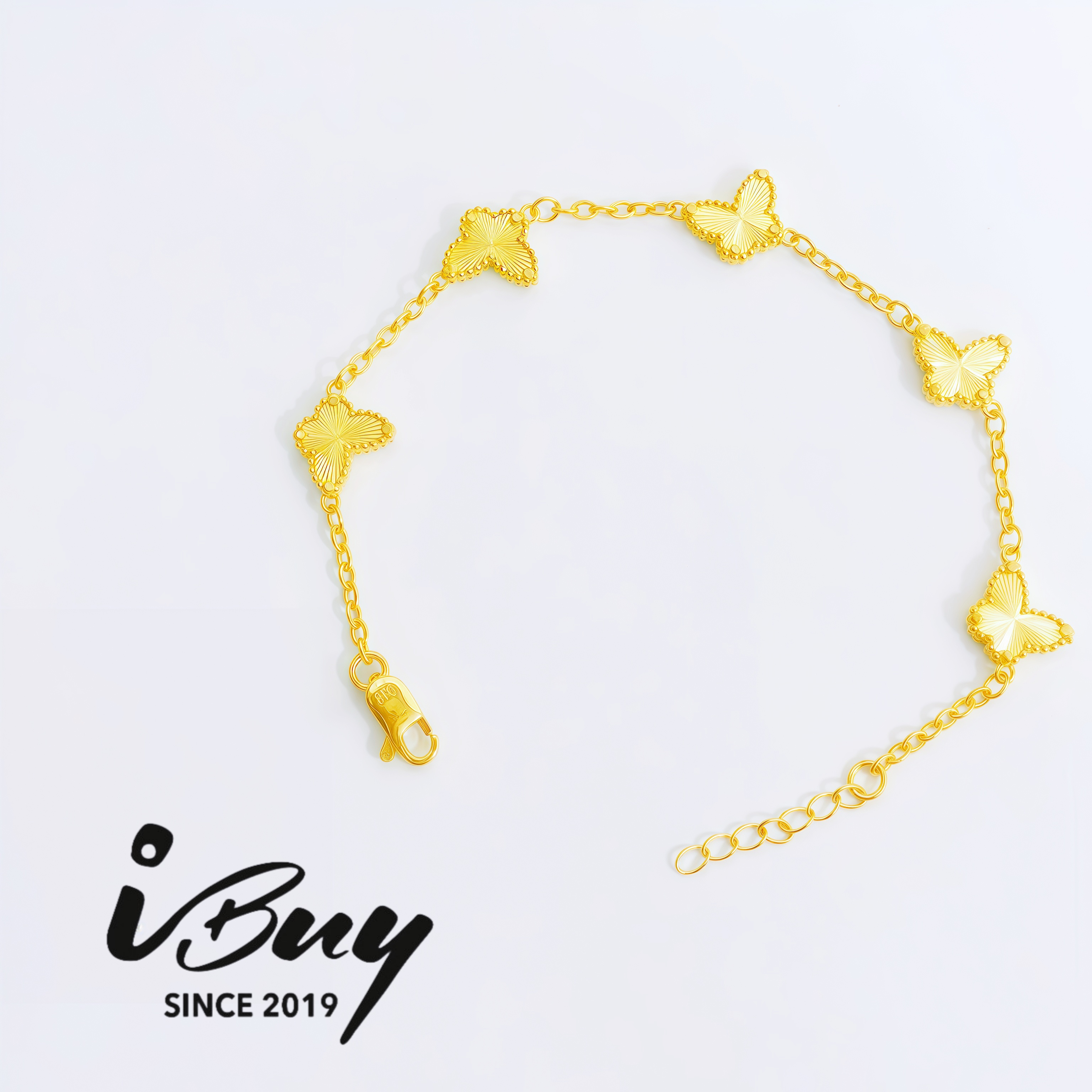 916 GOLD 8MM NORTHERN LIGHT 5 BUTTERFLY BRACELET 916 金 8MM五花极光蝴蝶手链