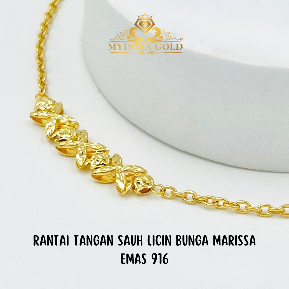 MYDORA Rantai Tangan Sauh Licin Bunga Marissa l EMAS 916/22K