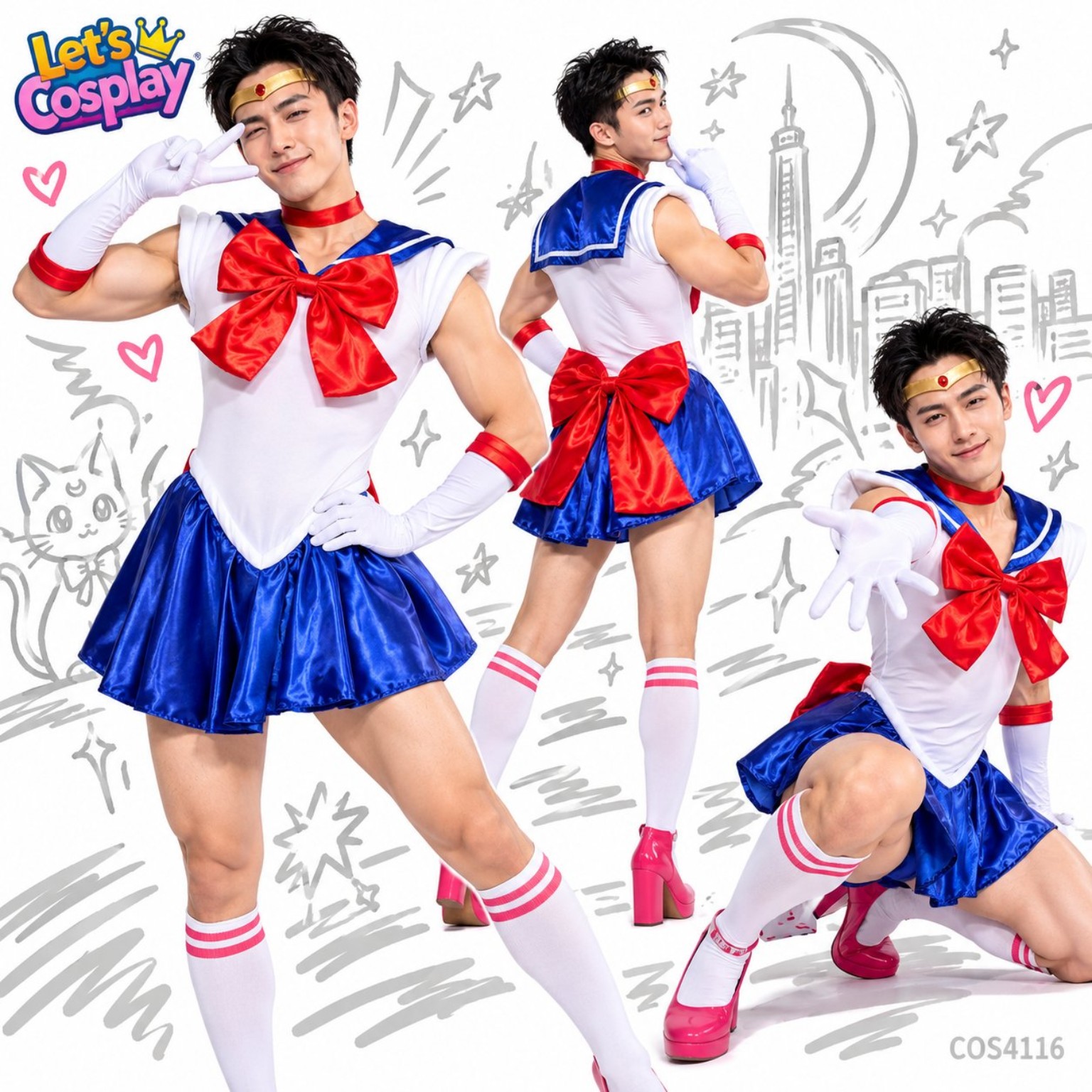 美少女戰士水手服男士搞笑反串成人Cosplay扮演服裝 Sailor Moon服裝,香港現貨Lets Cosplay COS4116
