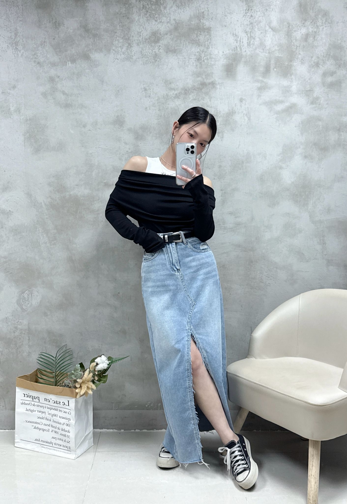 A05 假兩件拼色露膊Top