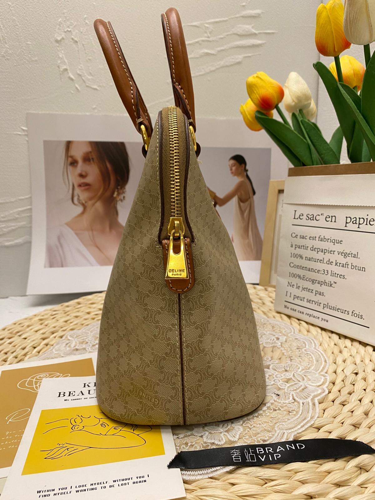 Celine Vintage Macadam Triomphe Dome Bag (米色)
