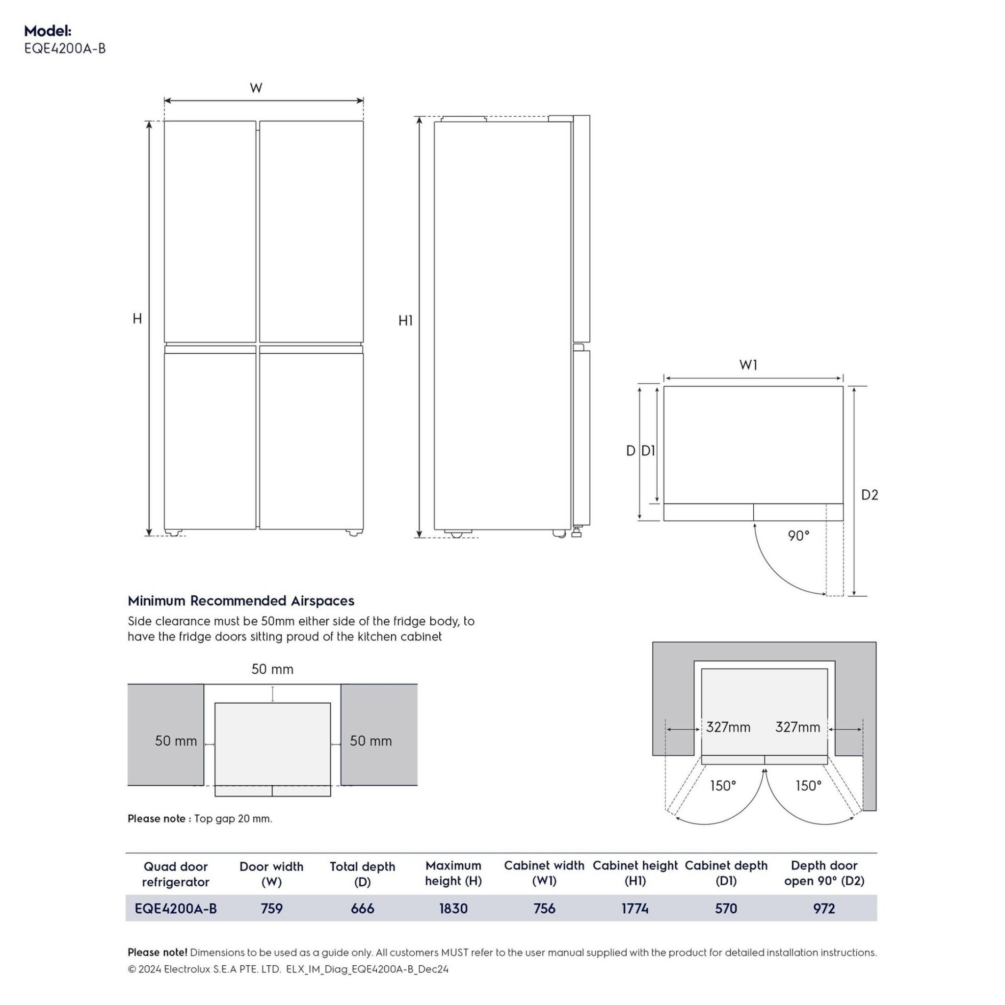 Electrolux 421L UltimateTaste 500 French Door Inverter Fridge (EQE4200A-B)