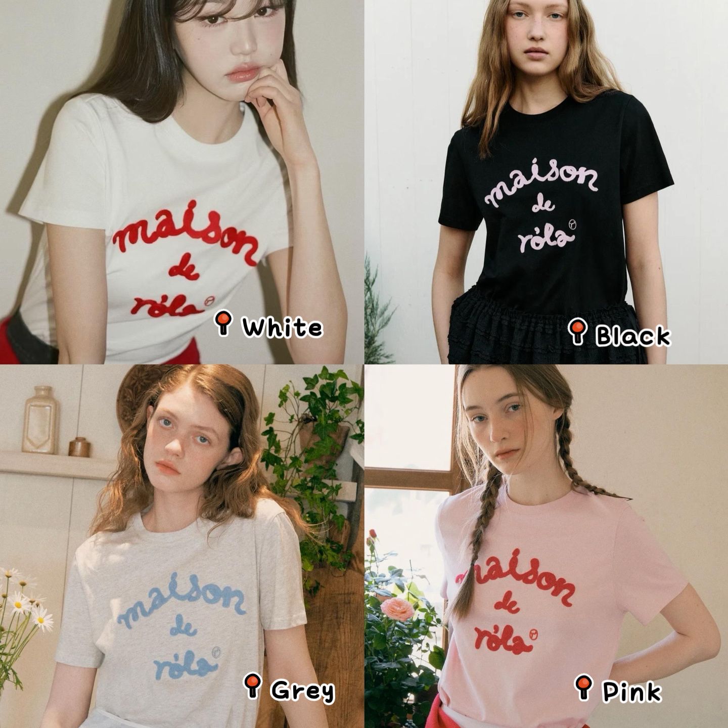 🎀Rolarola 🎀 MAISON DE ROLA EMBROIDERY T-SHIRT 張元英同款 原價43000won 獨家折扣優惠 size: xs/s/m White/black / grey /pink 28/3截單