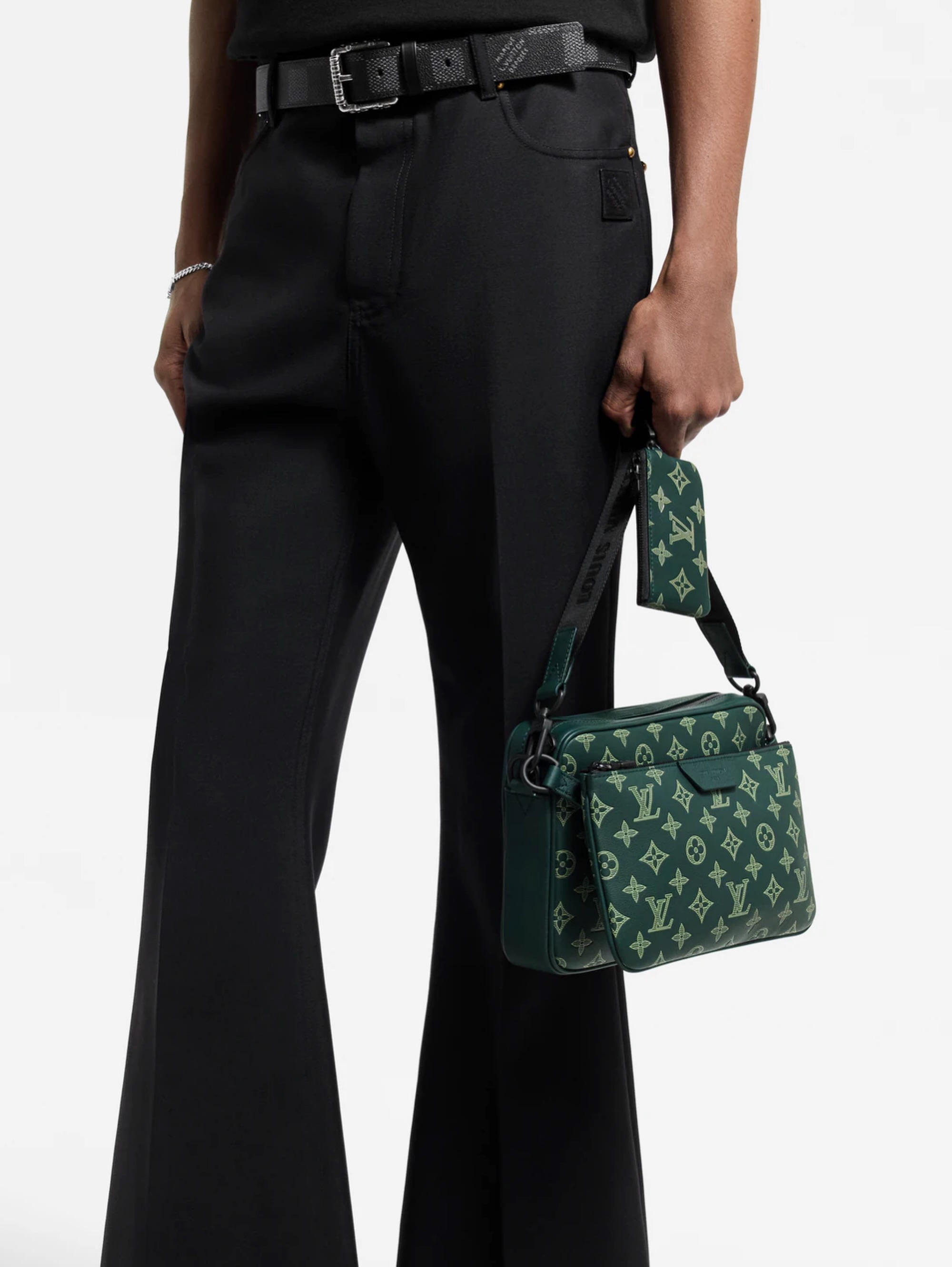 Lv👜 PRE OWNED 🛍️Trio Messenger三合一郵差包 森林綠皮革老花💚