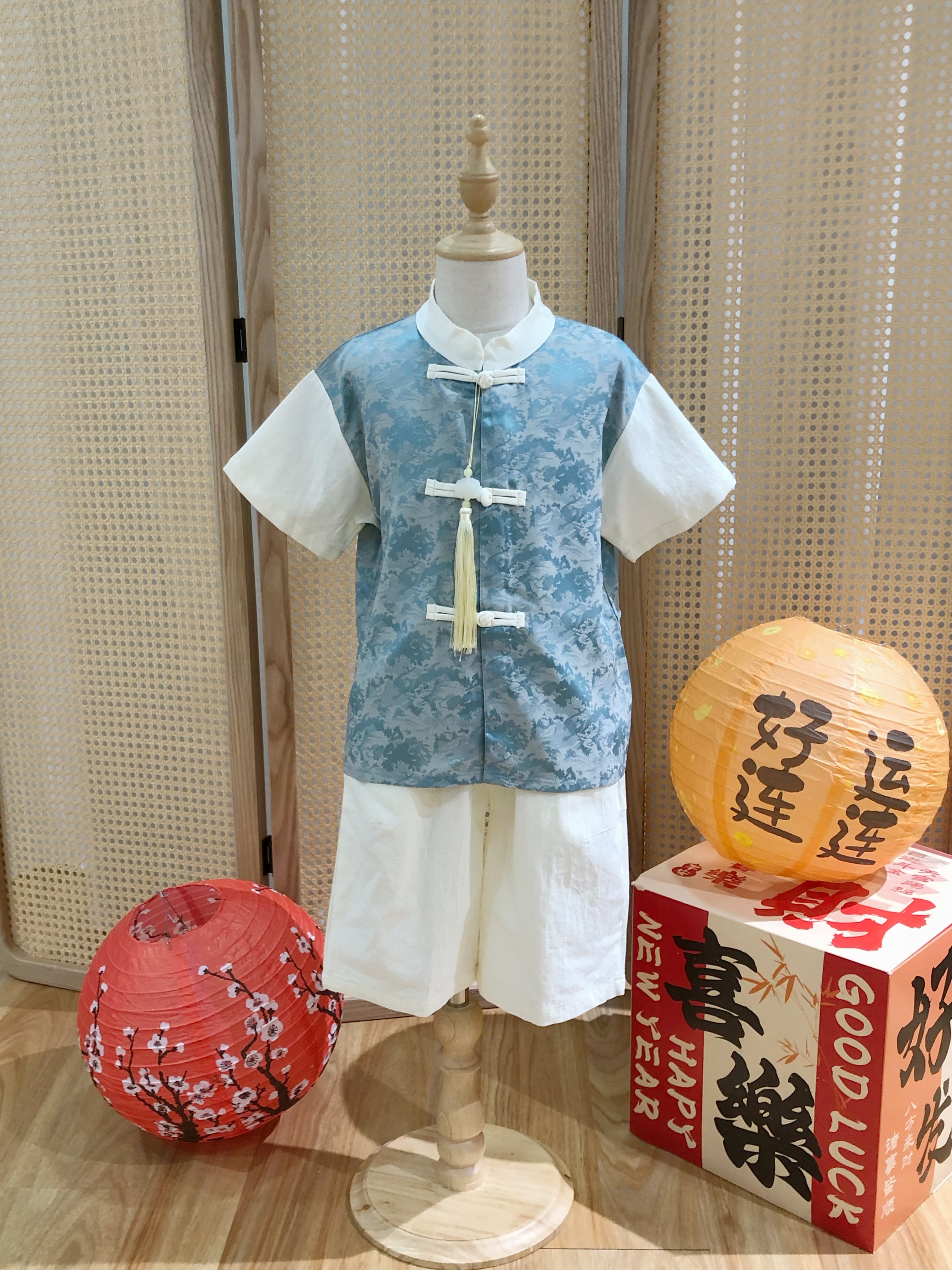 新中式蓝色男唐套装