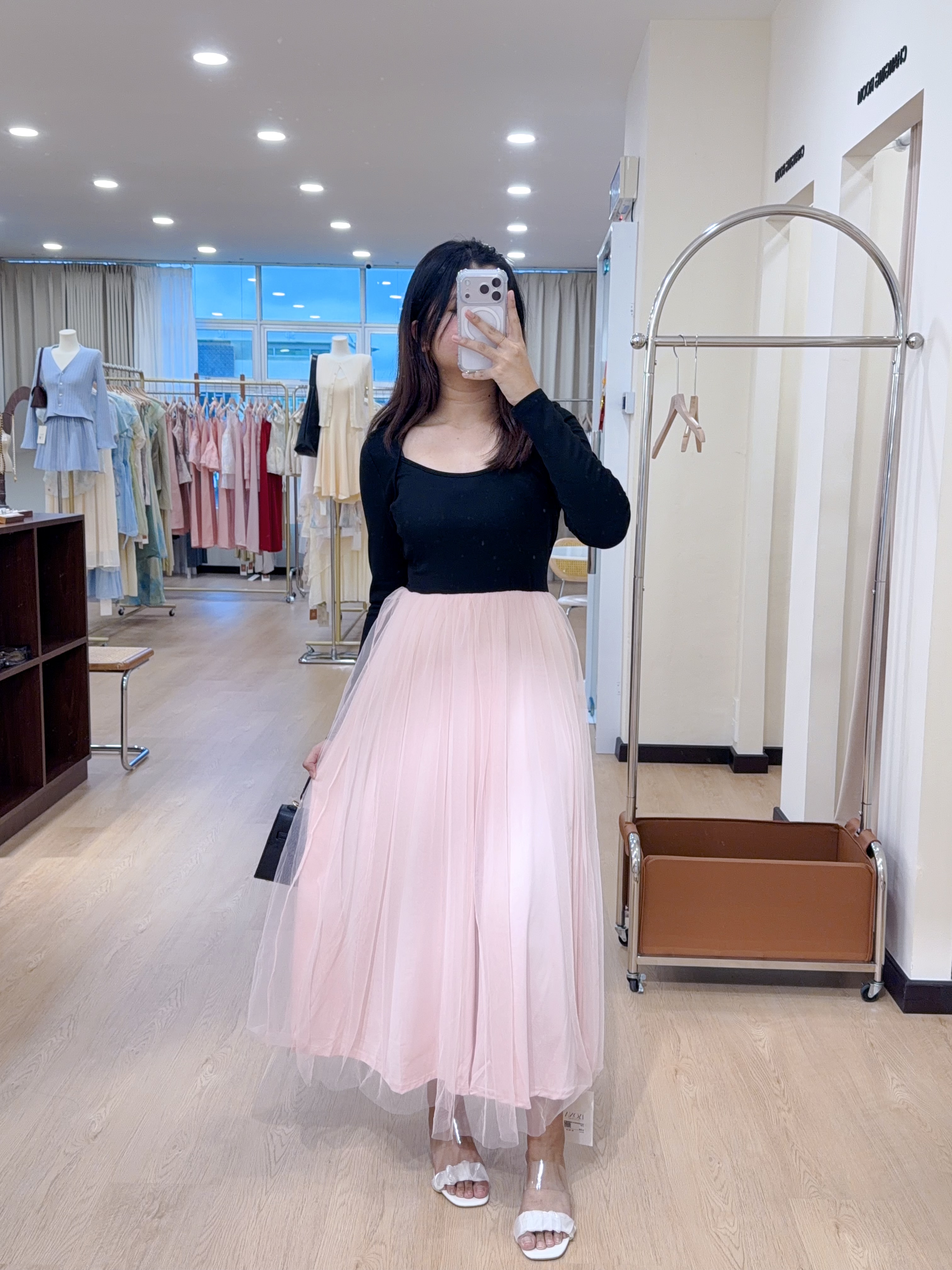 5820拼接网纱连身长裙