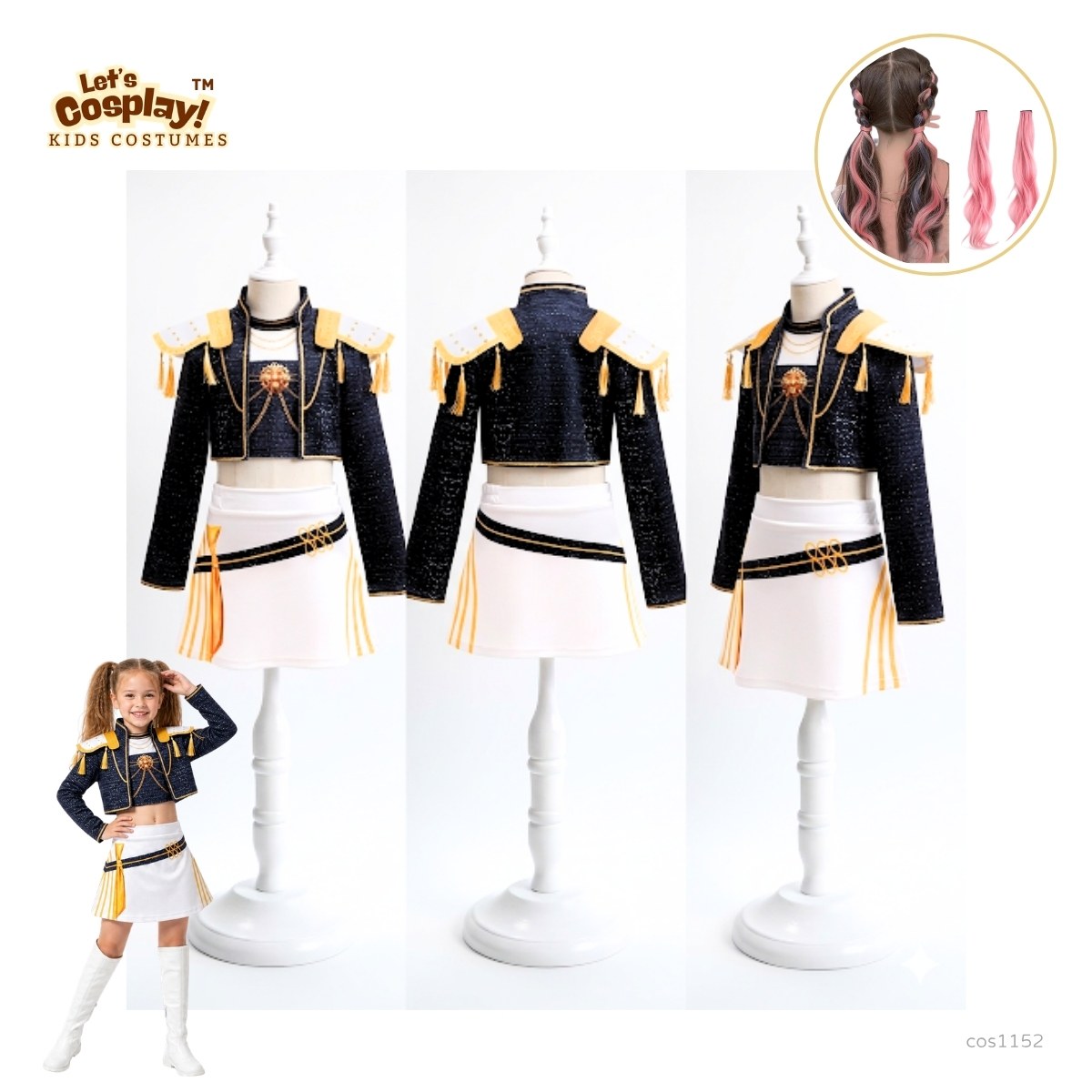 兒童Mira 黑金Demon Hunters Cosplay服裝 女童舞台表演服 角色造型套裝 cos1152