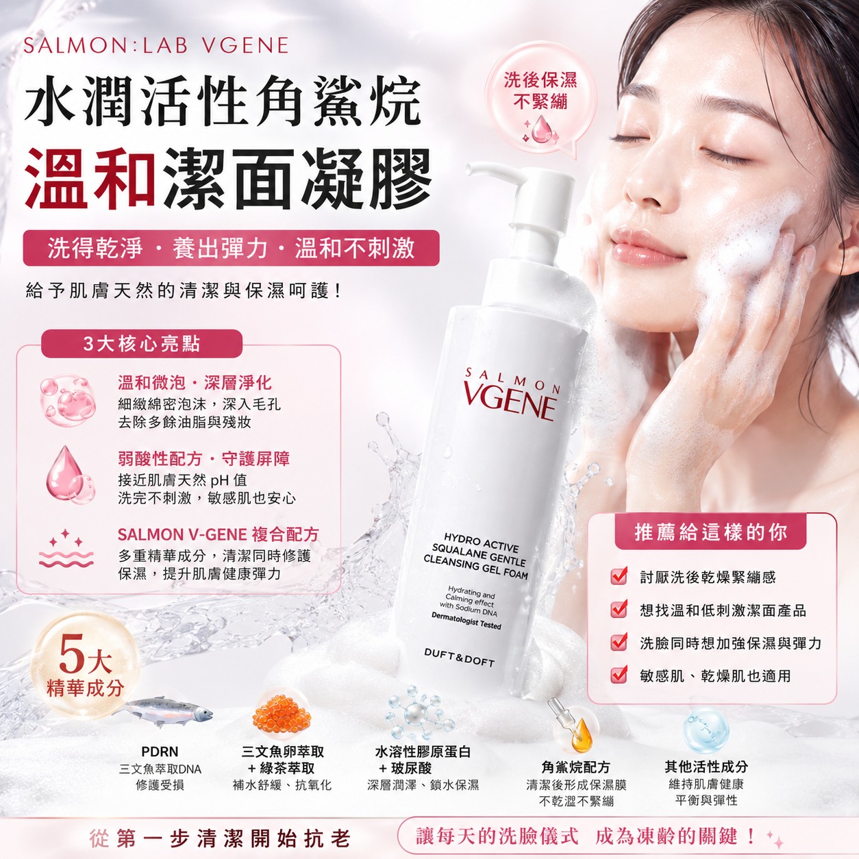  【預訂】韓國 SALMON LAB VGENE 水潤活性角鯊烷溫和潔面凝膠 200ml