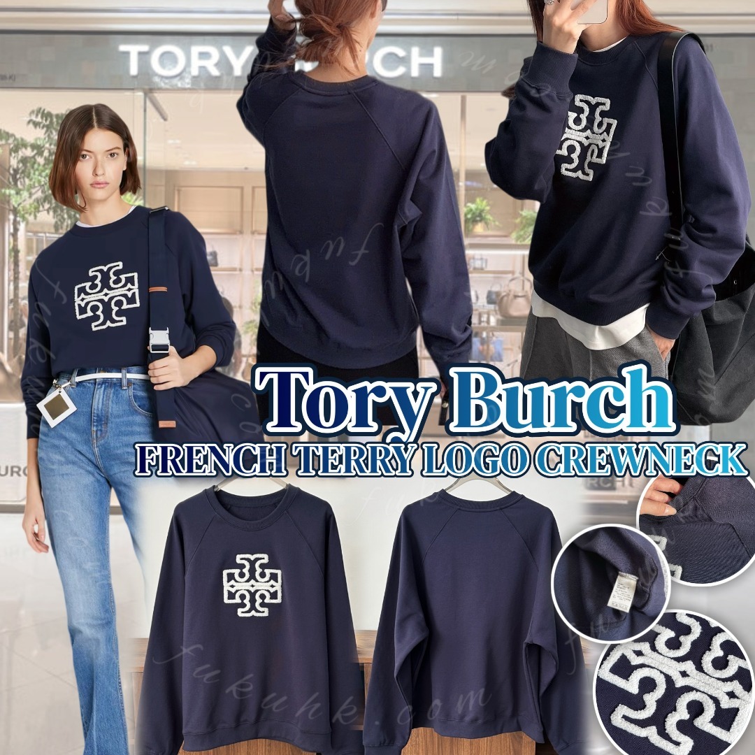 Tory Burch FRENCH TERRY LOGO CREWNECK 毛巾繡LOGO圓領衛衣