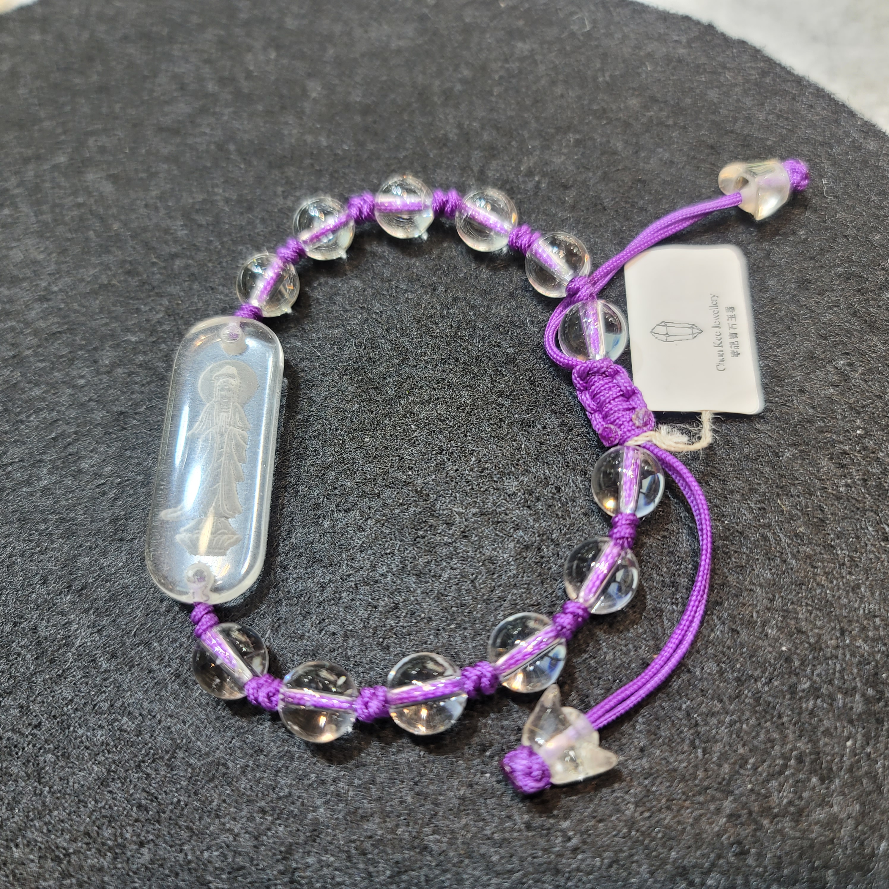 白水晶觀音手牌織繩手鏈