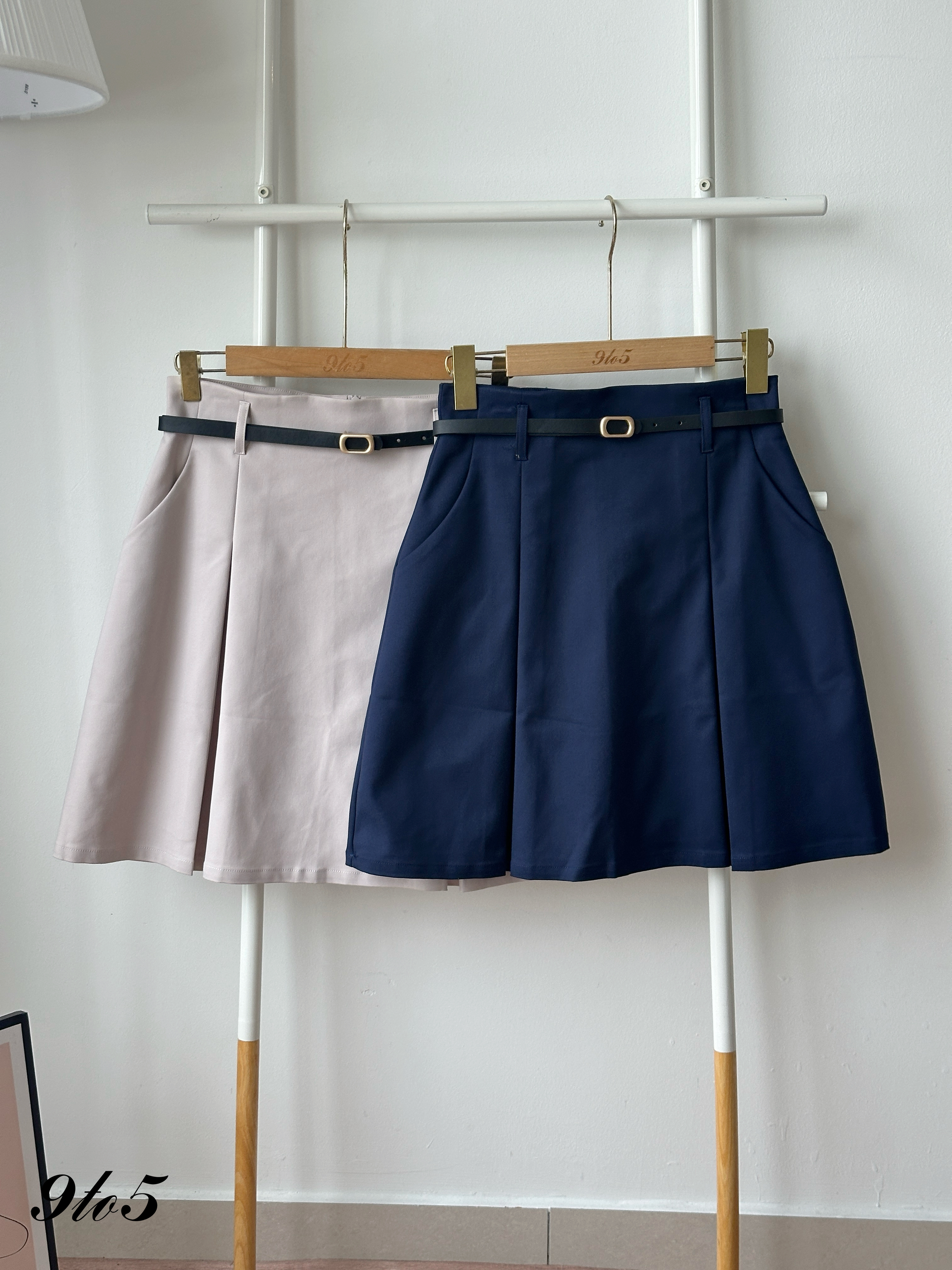 S1991 Hikari Midi Pleated Skirt - Beige Grey & Blue