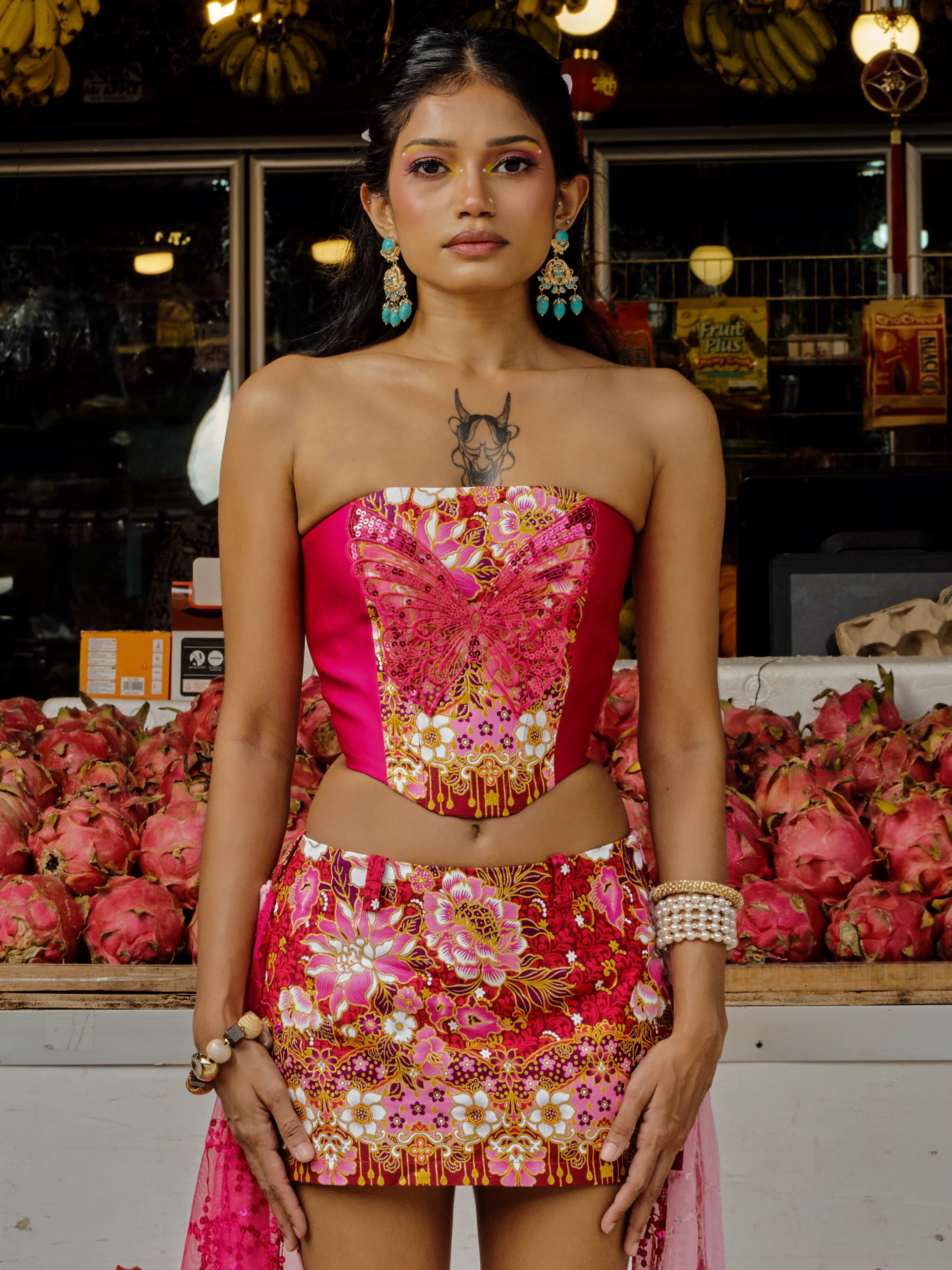 Fairytopia Reversible Corset and Mini Skirt in Hot Pink Batik