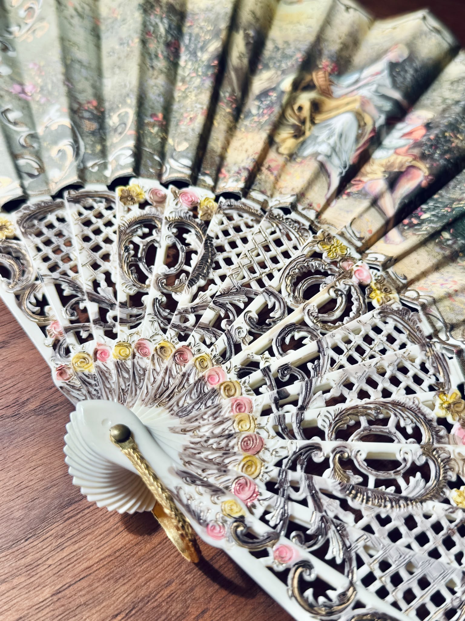 Antique c. 1890–1920 European Hand-Painted & SIgned Rococo Revival Folding Fan (MT2616)