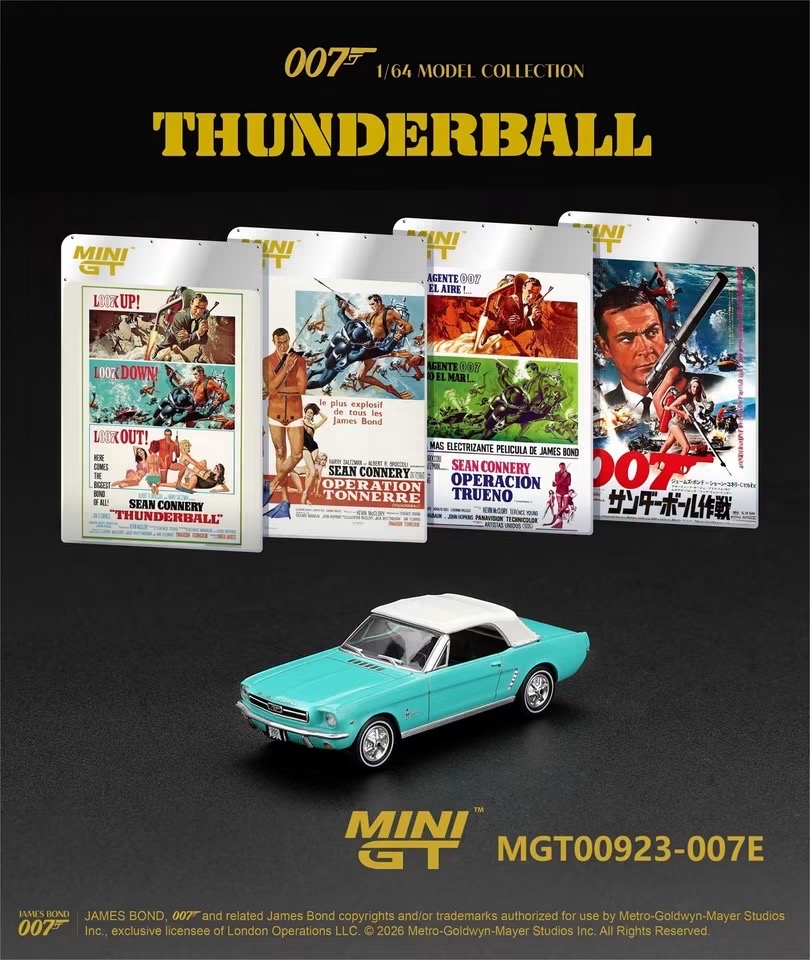 （預訂 Pre Order) Mini GT  ( MGT00923-007E ) Ford Mustang Convertible 1965 "Thunderball" / English Blister Packaging