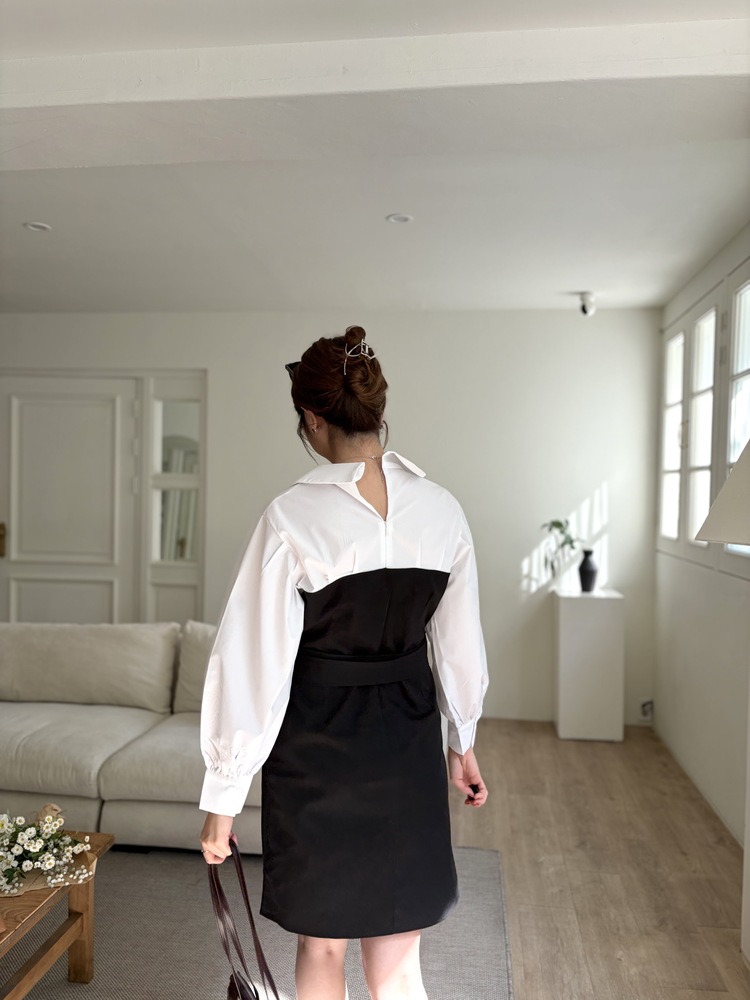 Belted Short Trench Dress (Black)