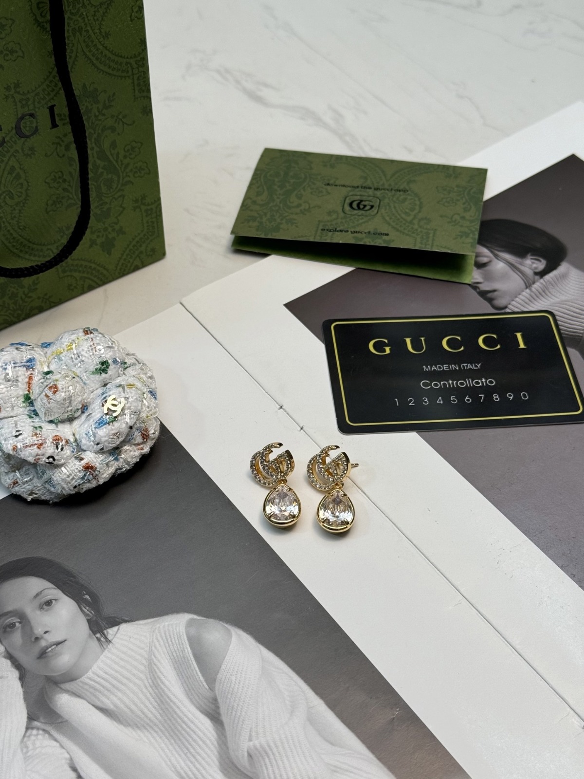 【原單】GUCCI GG Marmont Crystal Drop Earrings 水滴吊墜耳環 - 禮盒裝