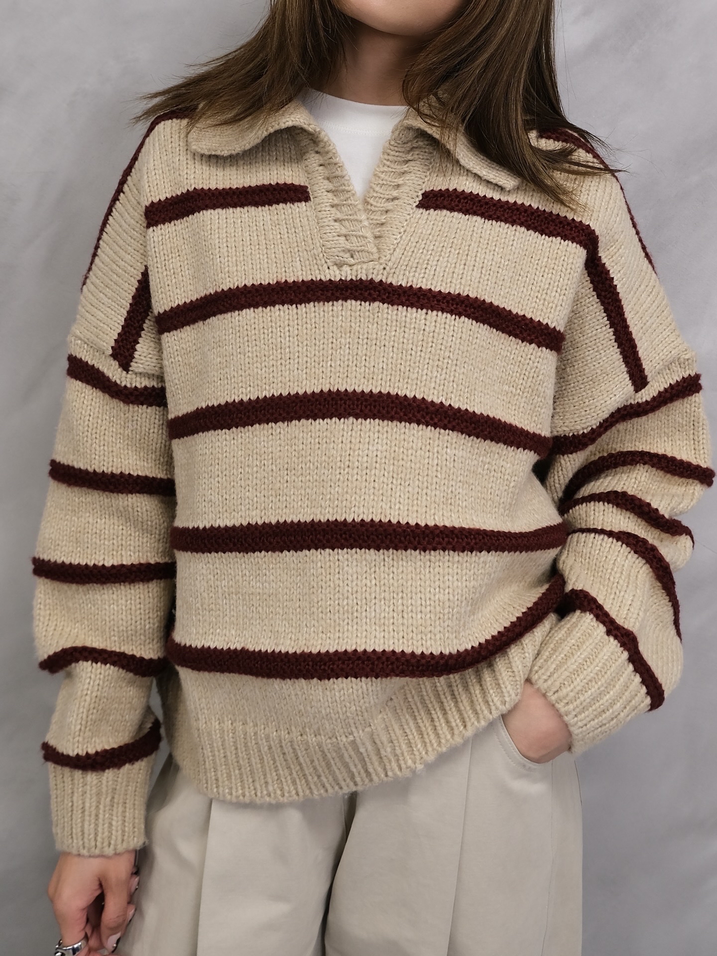 Horizontal strip knit top #top91