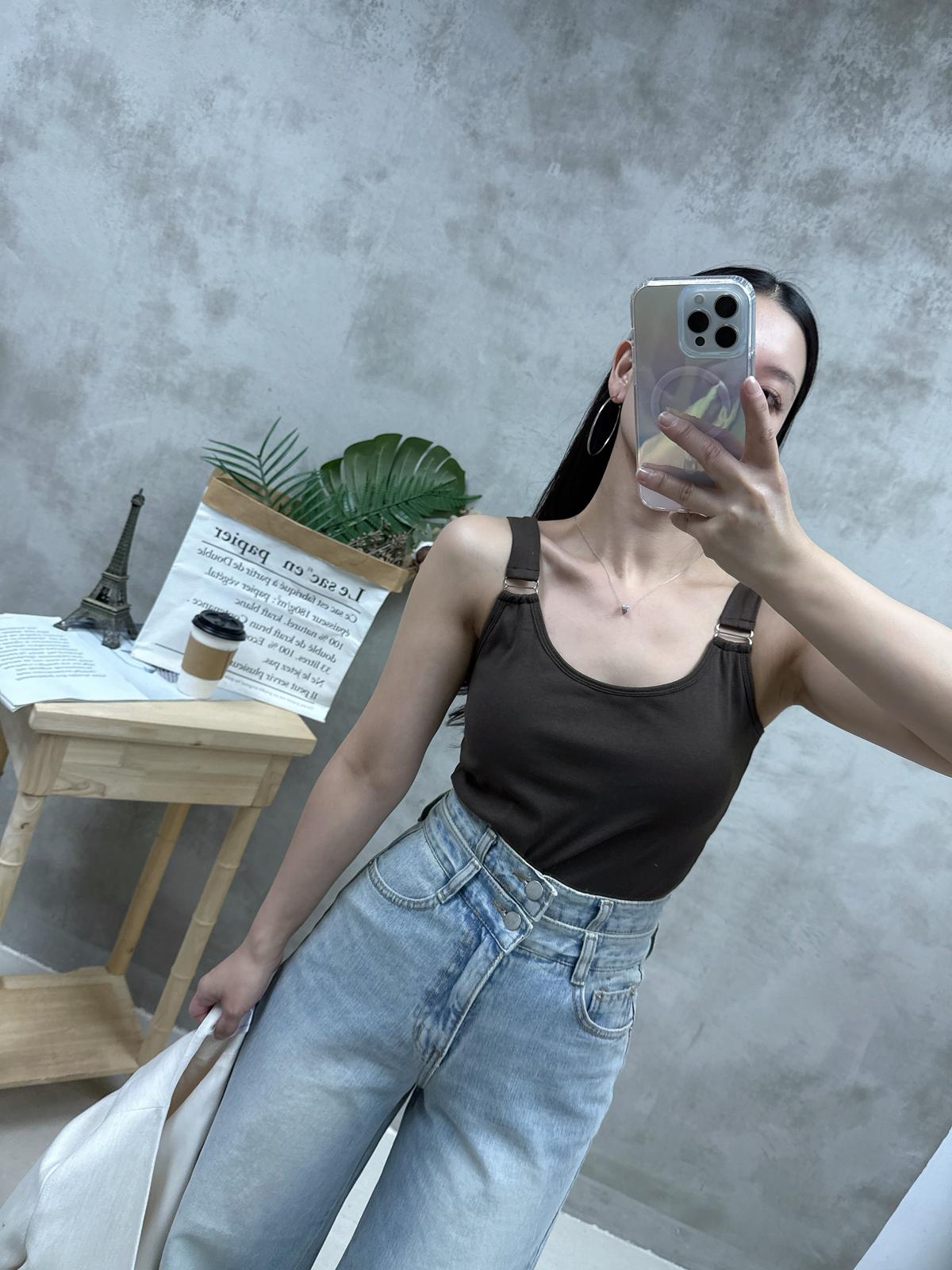 B06 銀扣方領長Bra top