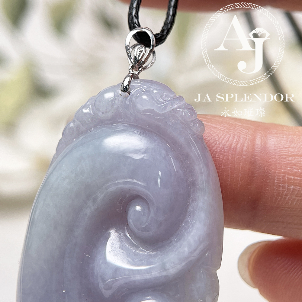 JNK-97 天然翡翠A玉 冰潤紫藍如意龍韻吉祥18K金吊墜