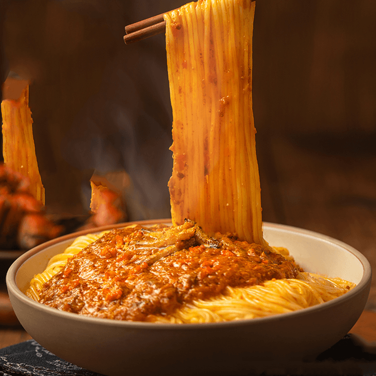 白象 走街串巷 蟹黃拌麵 208g*5盒 (內含100g蟹黃風味醬包!) 【蘇式細麵+濃鬱蟹黃醬】平行進口