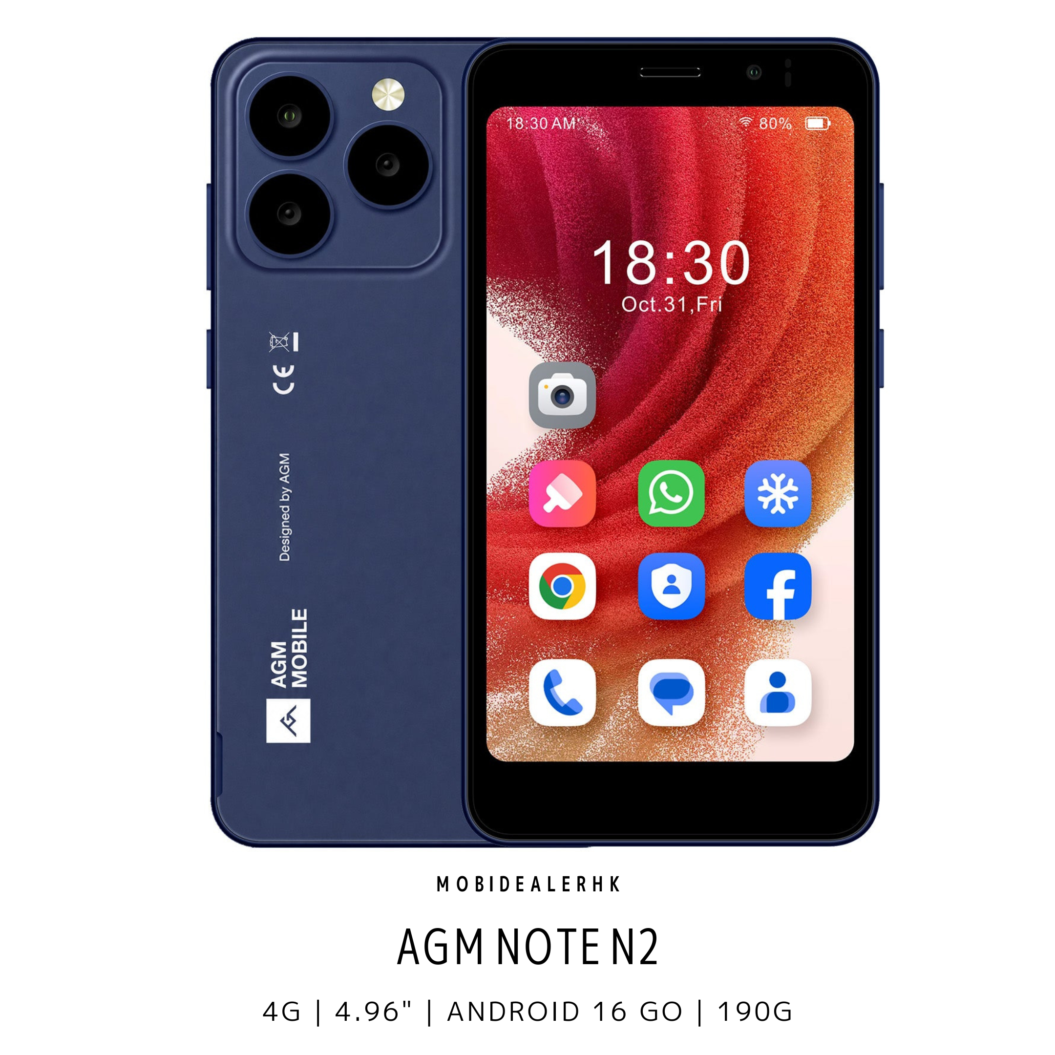 AGM Note N2 | 4G | 智能手機 | 4.96 吋小型手機 | 可拆式 3000mAh 電池 | IP54 | 190g