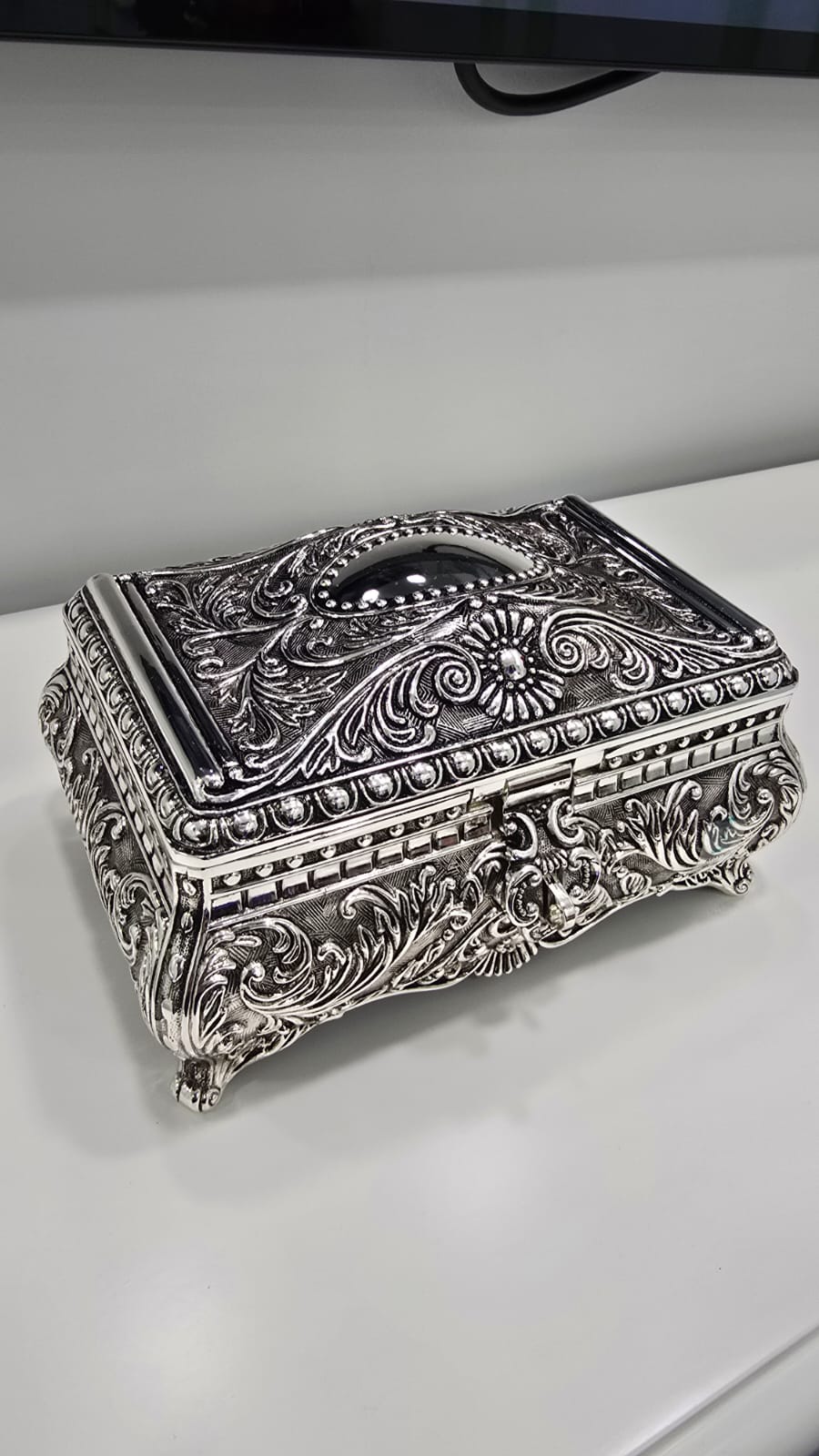 抹黑鍍銀花紋長方形首飾盒 K2715