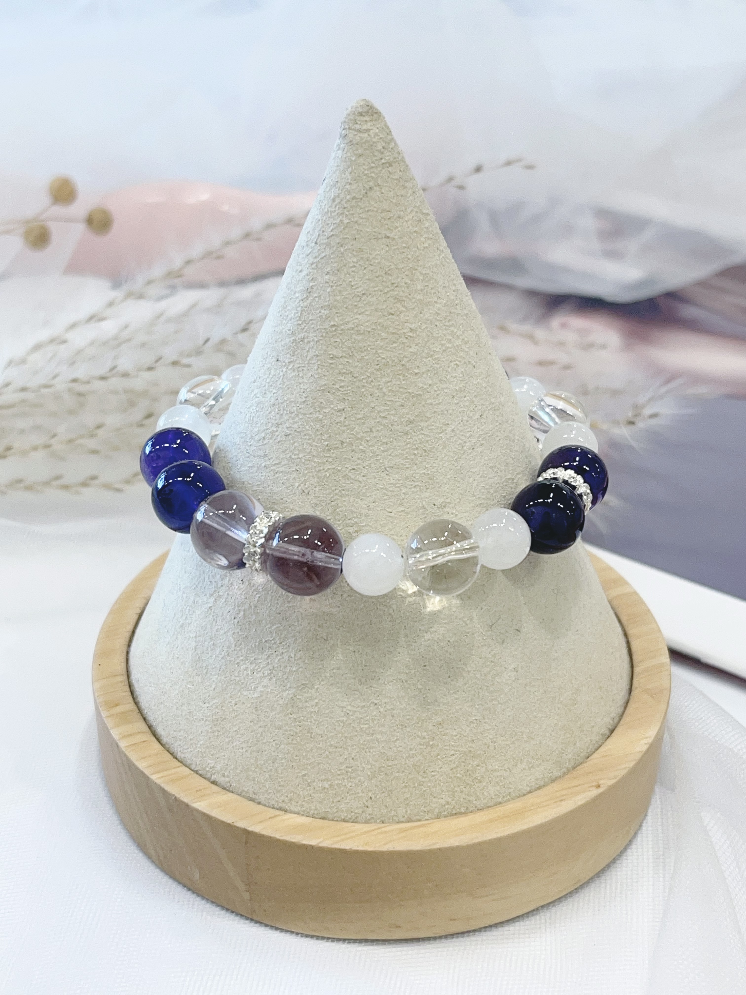 💜 紫水晶 × 紫阿塞 × 白水晶 × 月光石手串  Amethyst & Clear Quartz & Moonstone｜沉稳守护