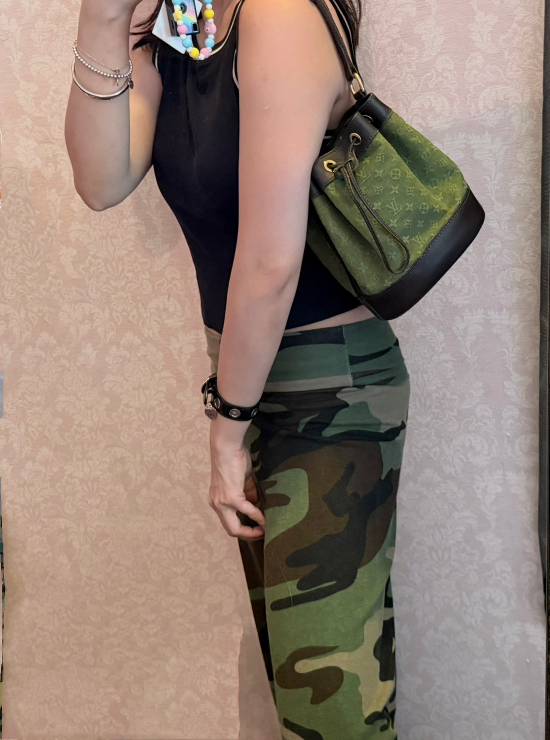 Louis Vuitton Monogram Mini Lin Noelie Green Bucket Bags