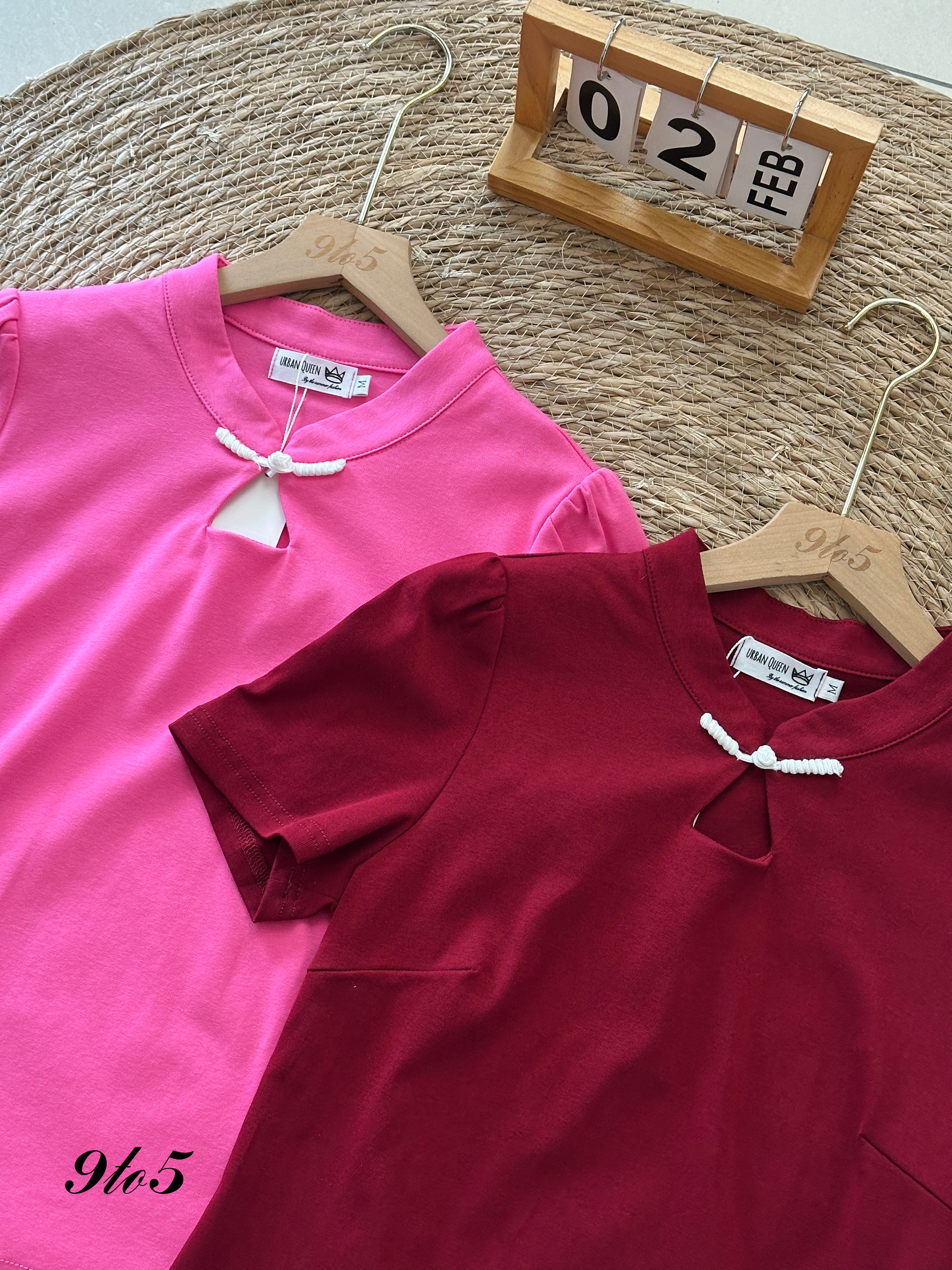 T3941 Short Sleeve Cheongsam Top - Pink & Red