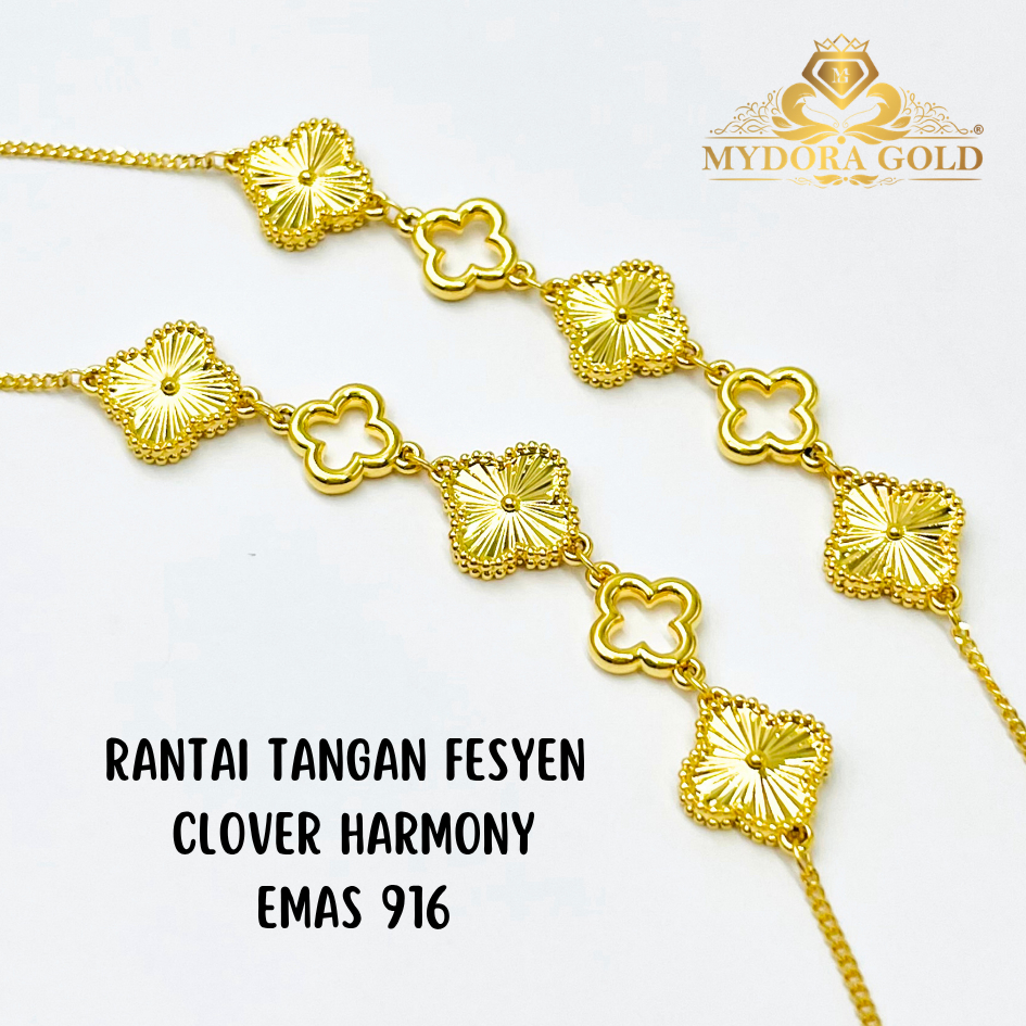 MYDORA Rantai Tangan Fesyen Clover Harmony l EMAS 916/22K