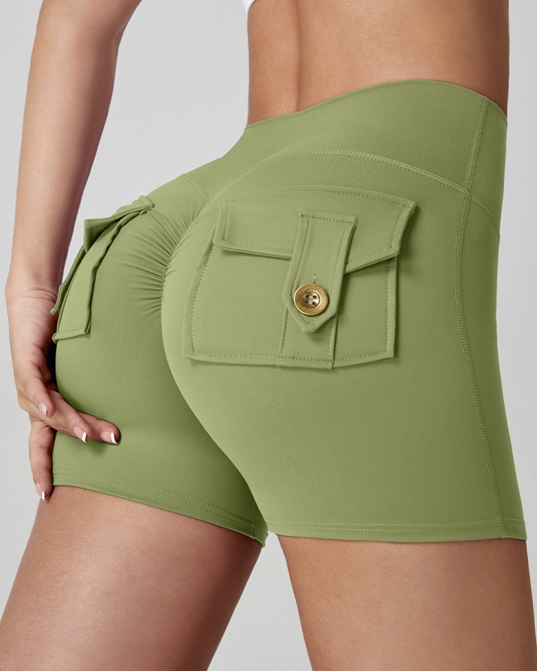 裸感蜜桃臀工裝口袋瑜伽短褲